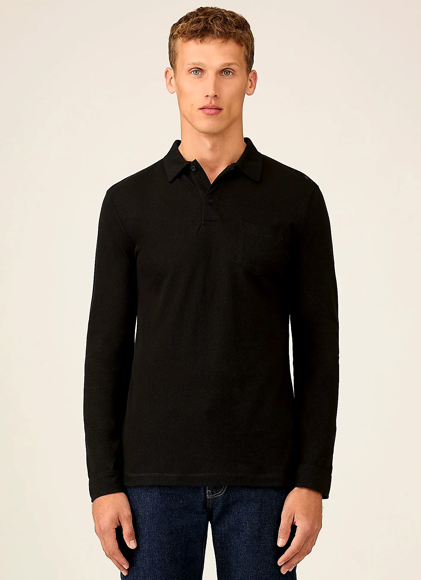Black mesh cotton polo shirt for men