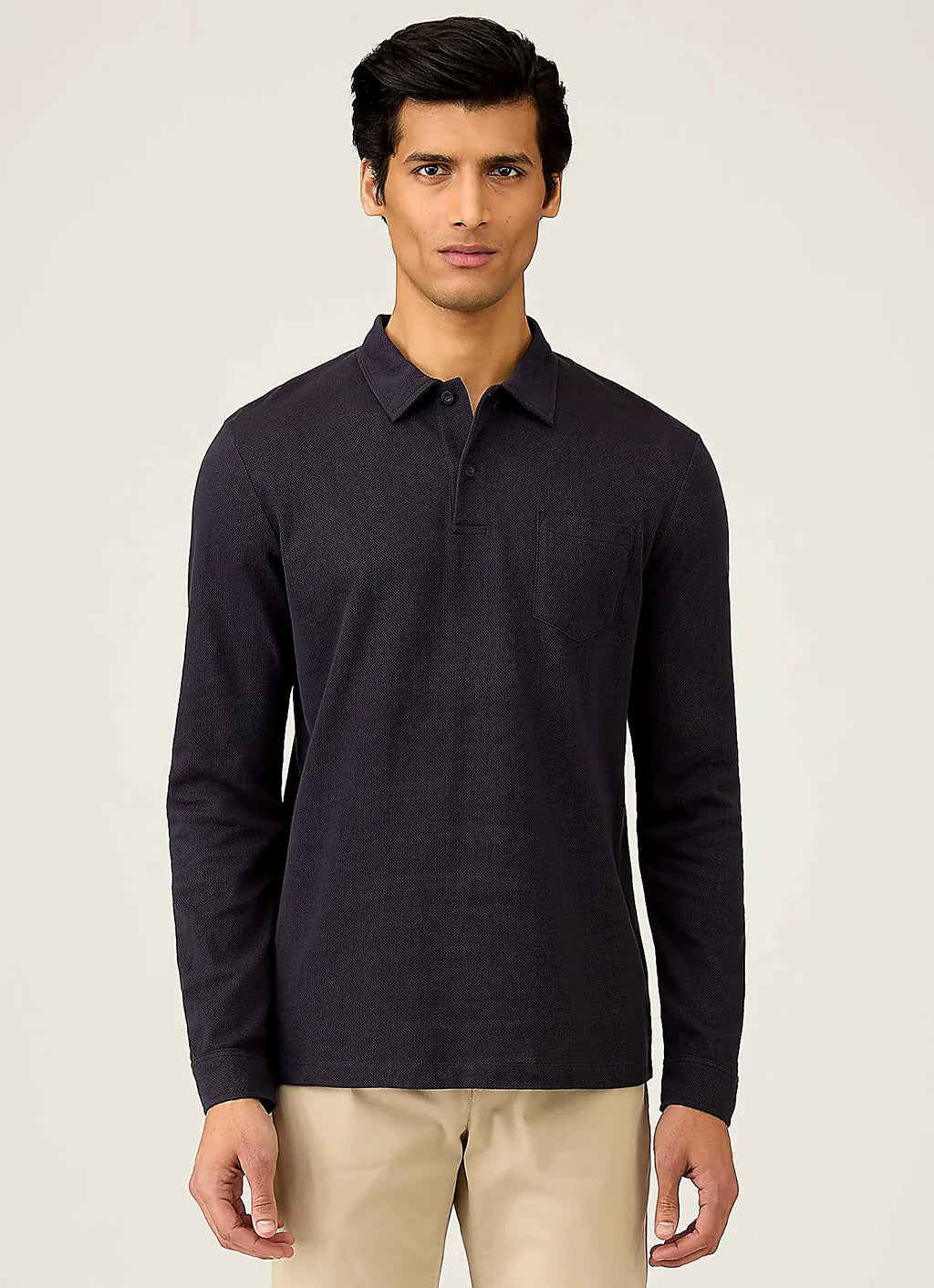 Navy mesh cotton polo shirt for men