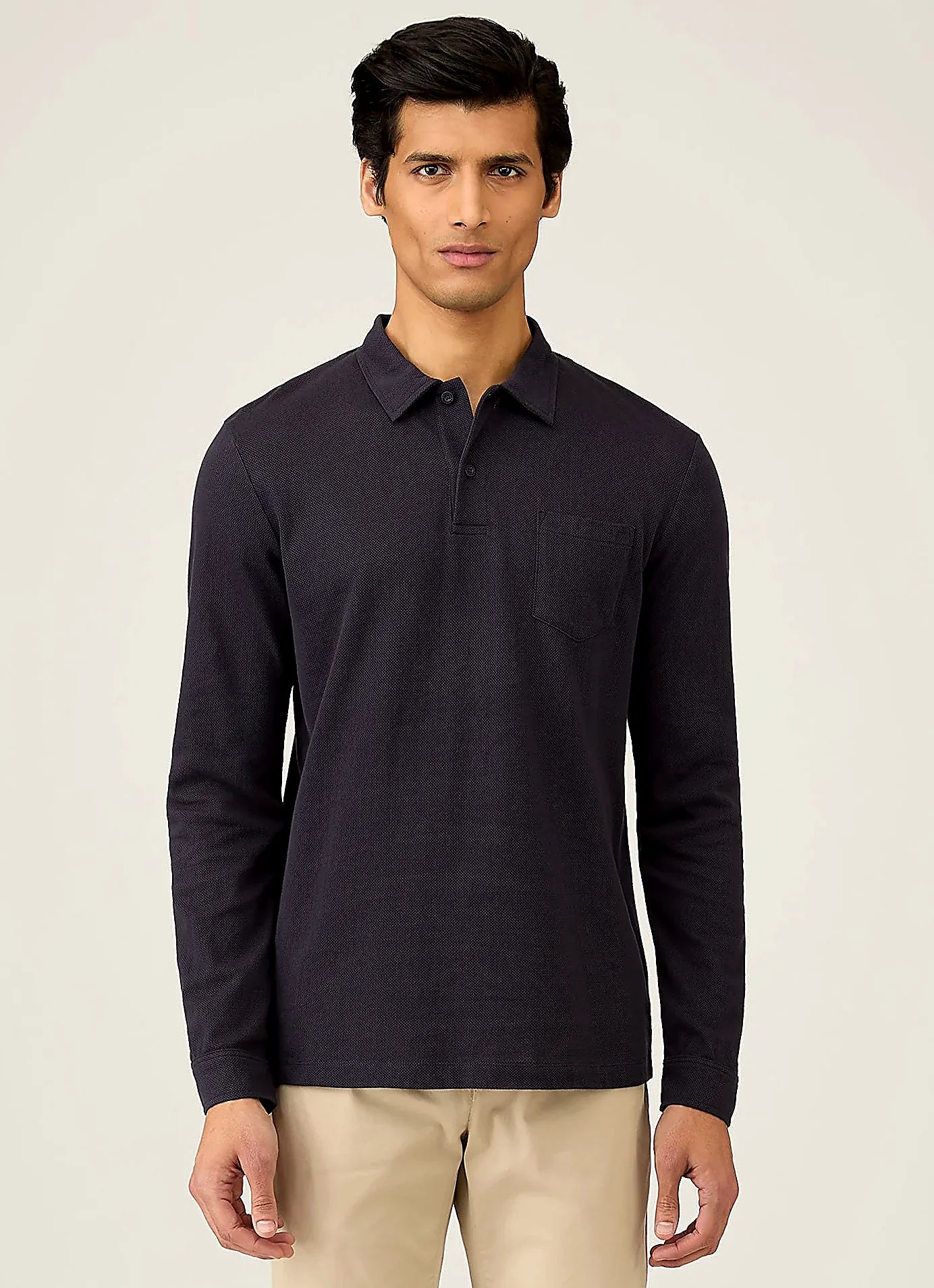 Navy mesh cotton polo shirt for men