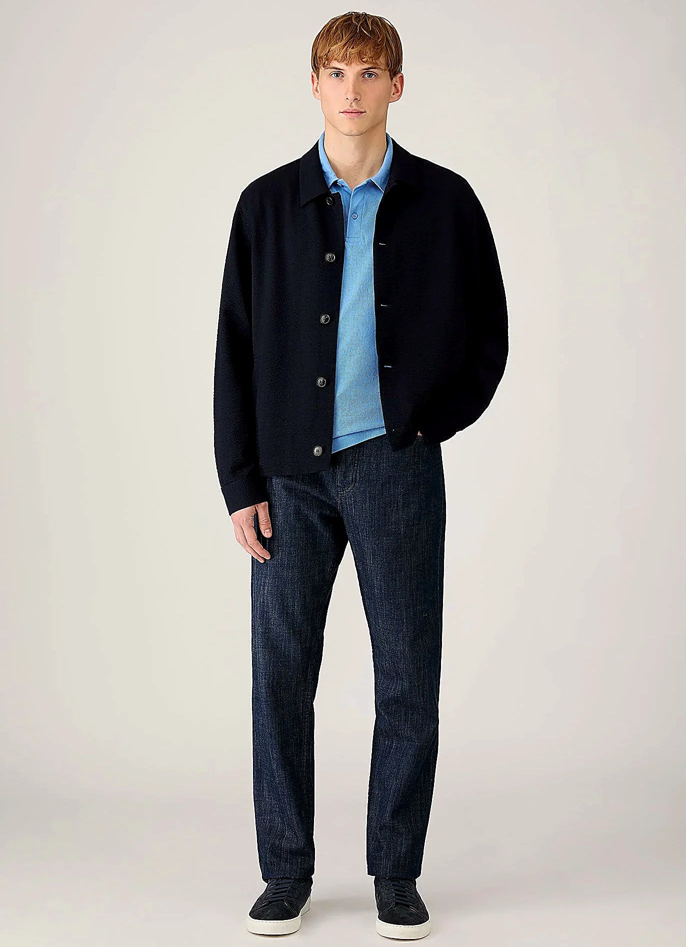 Azure Blue polo shirt in mesh cotton, slim fit