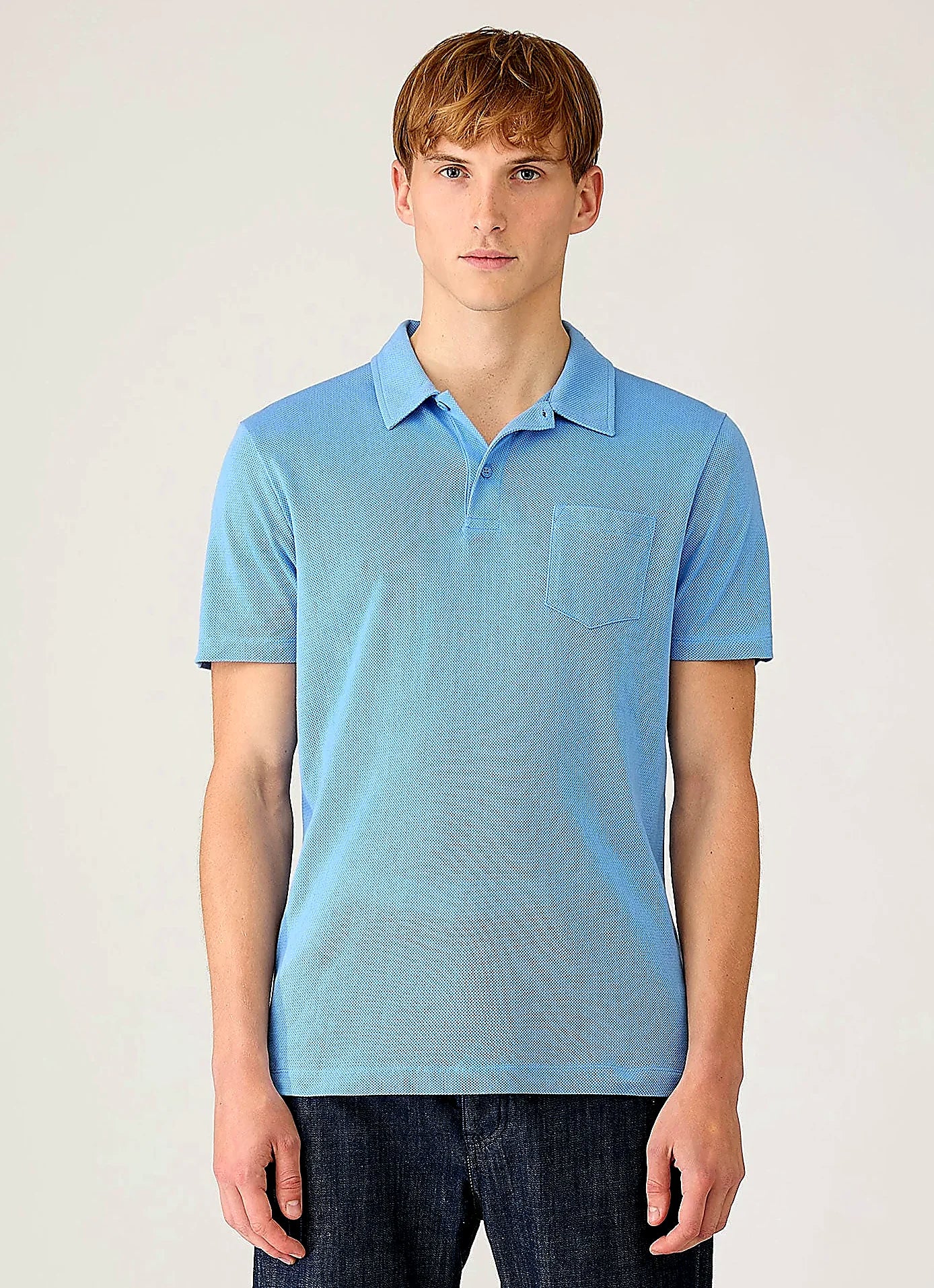 Azure Blue mesh cotton polo shirt for men