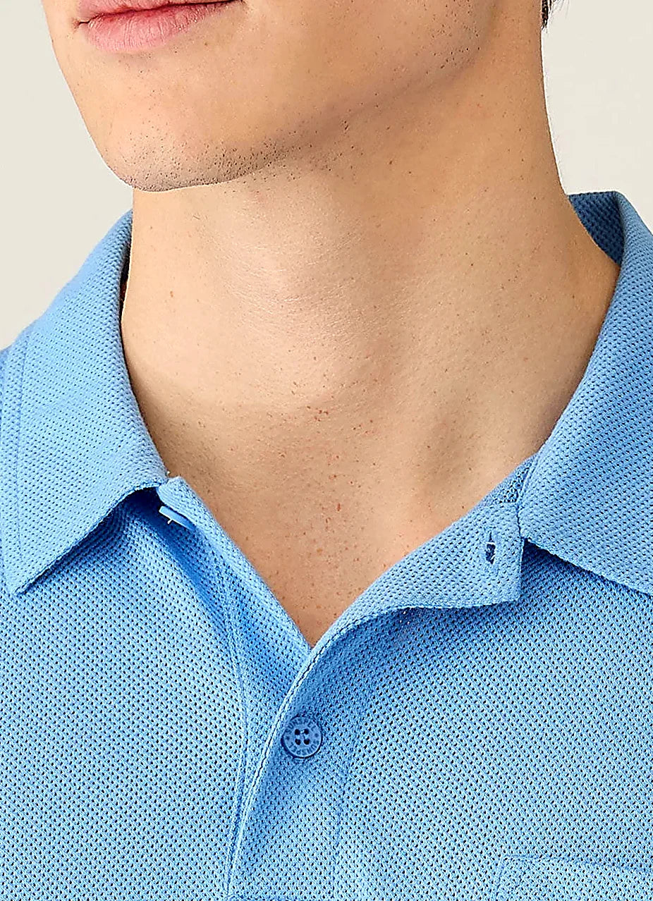 Azure Blue polo shirt for men, mesh cotton