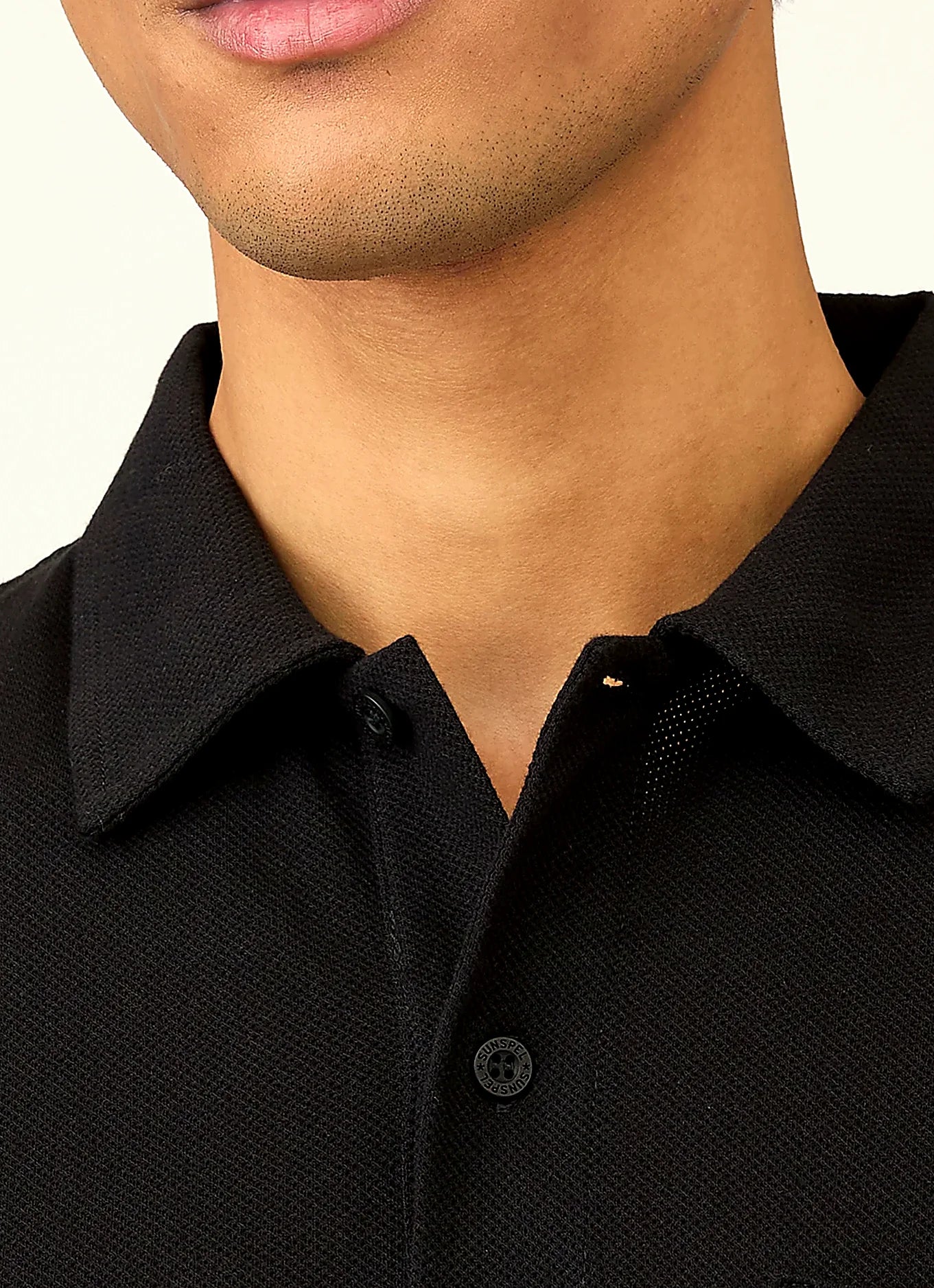 Black polo shirt for men, mesh cotton