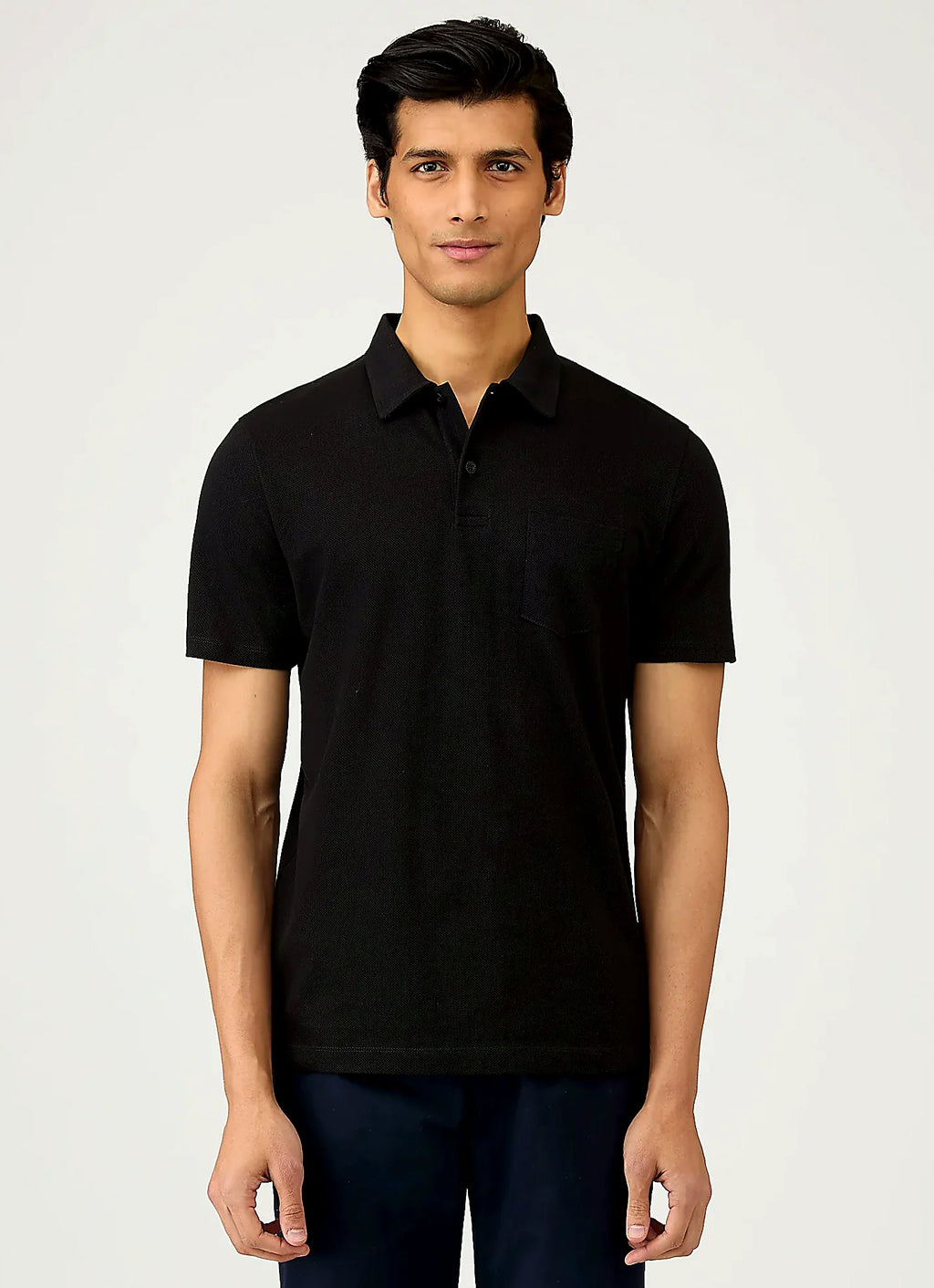 Black mesh cotton polo shirt for men