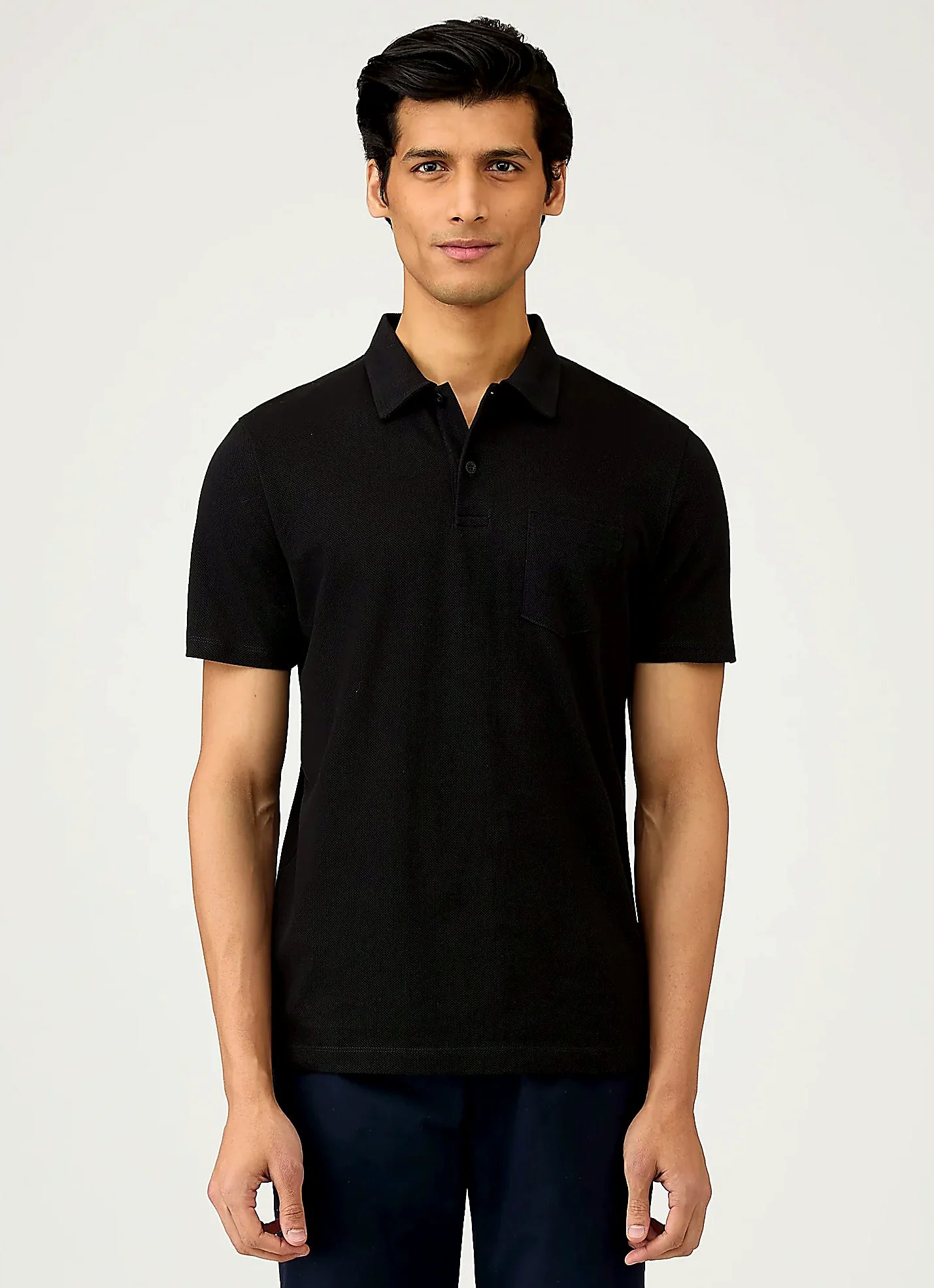 Black mesh cotton polo shirt for men
