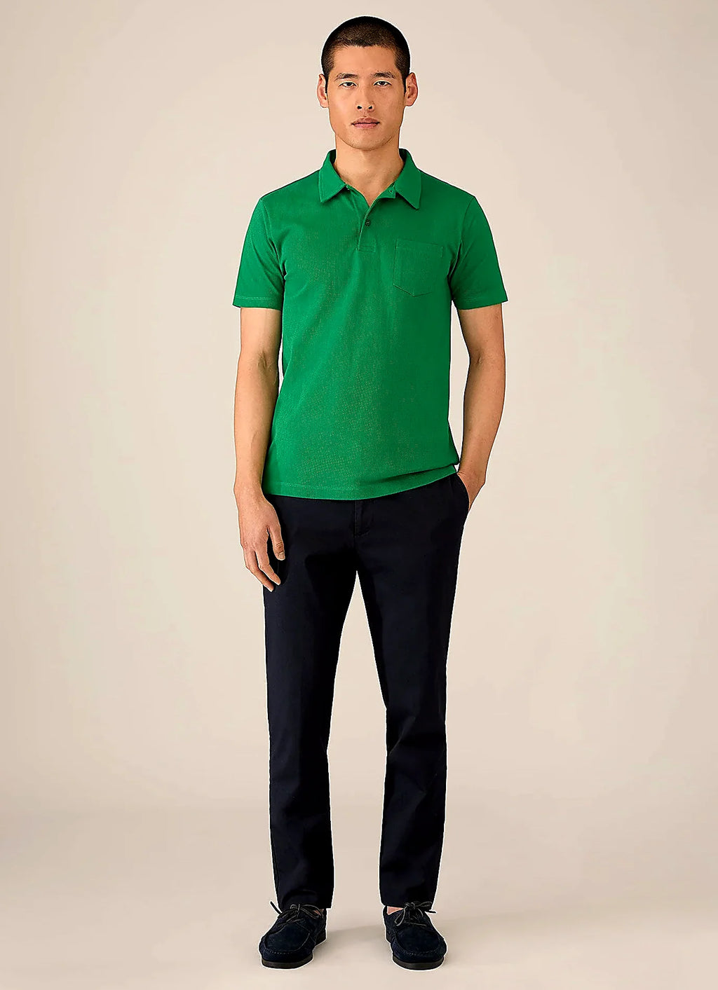 Bright Green polo shirt in mesh cotton, slim fit