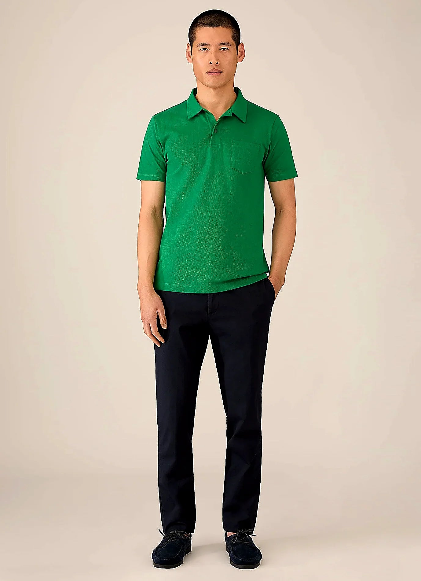 Bright Green polo shirt in mesh cotton, slim fit