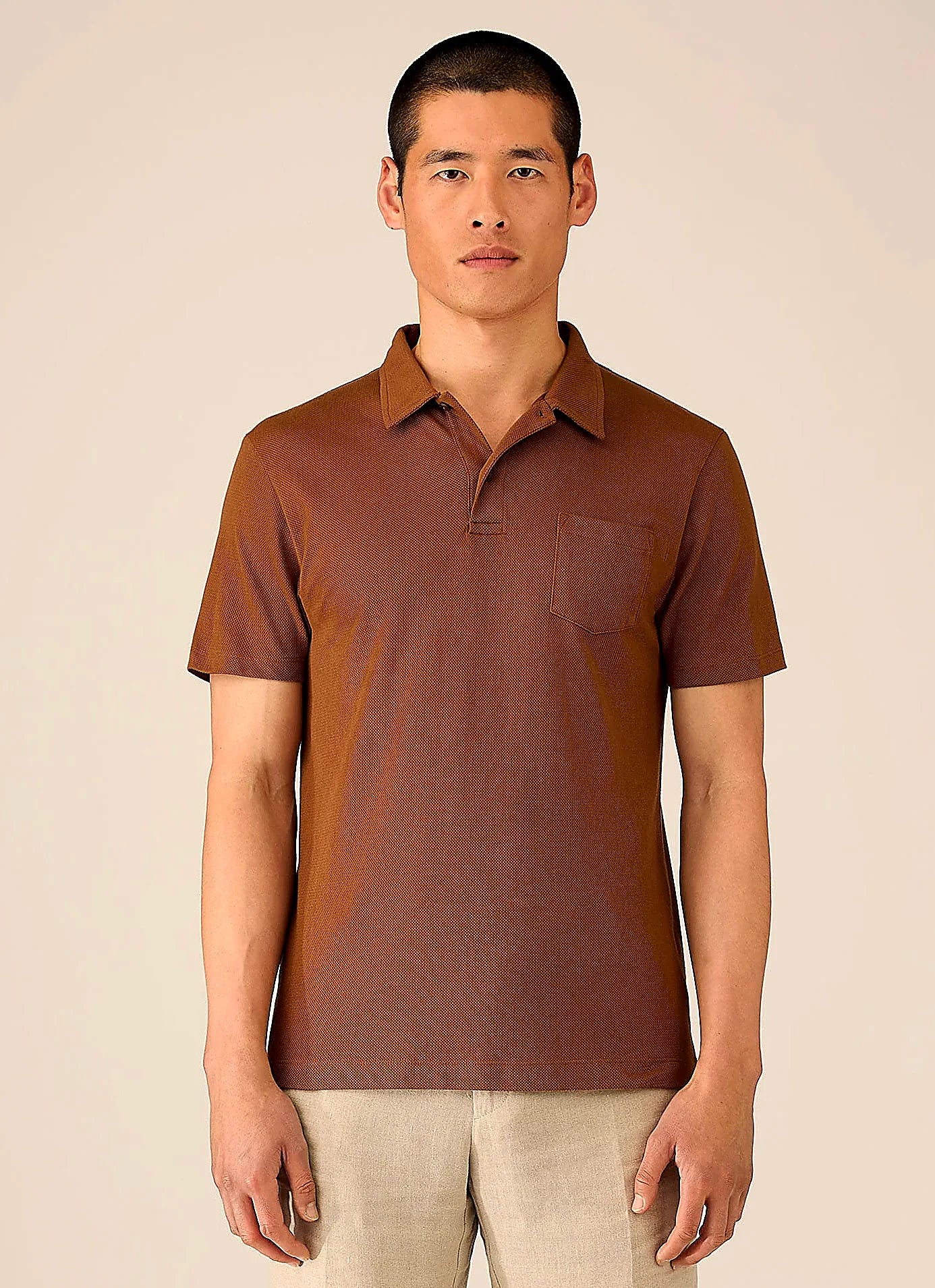 Bronze mesh cotton polo shirt for men