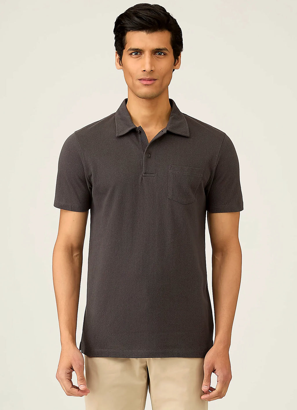 Charcoal mesh cotton polo shirt for men