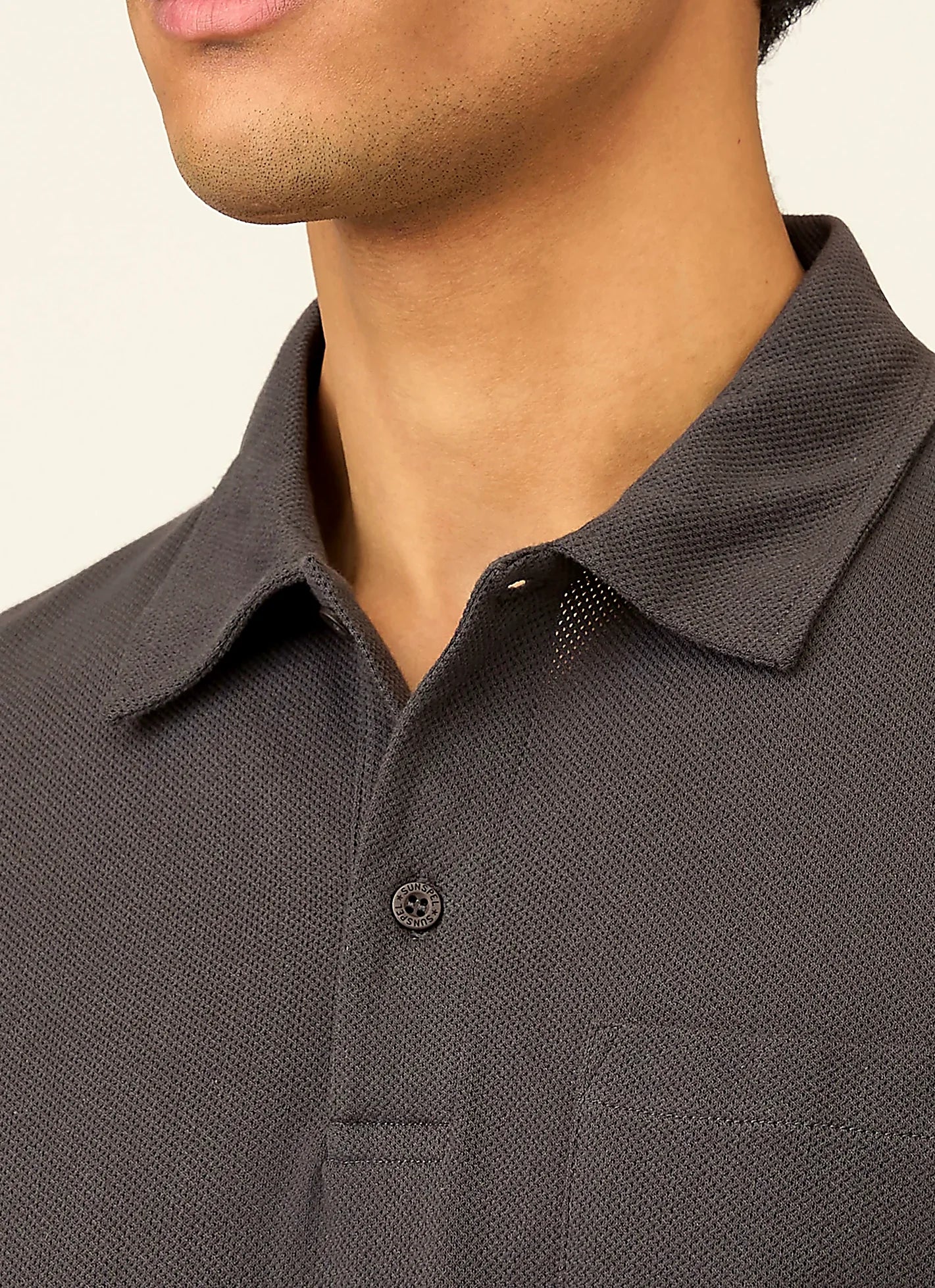 Charcoal polo shirt for men, mesh cotton