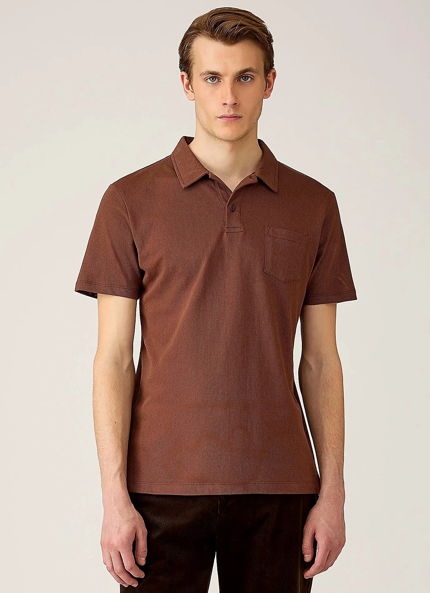 Chestnut mesh cotton polo shirt for men