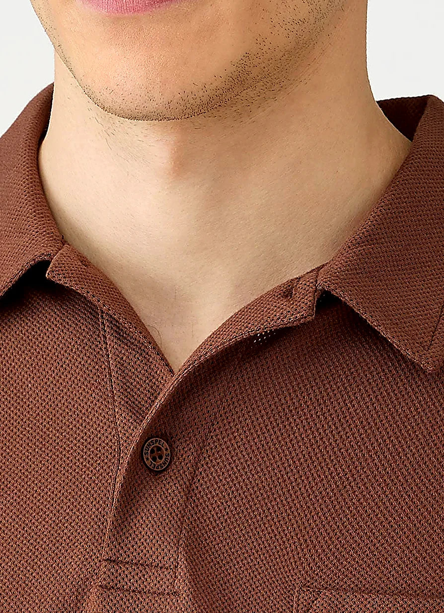 Chestnut polo shirt for men, mesh cotton