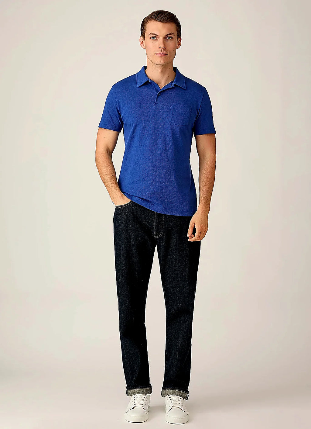 Clear Night polo shirt in mesh cotton, slim fit