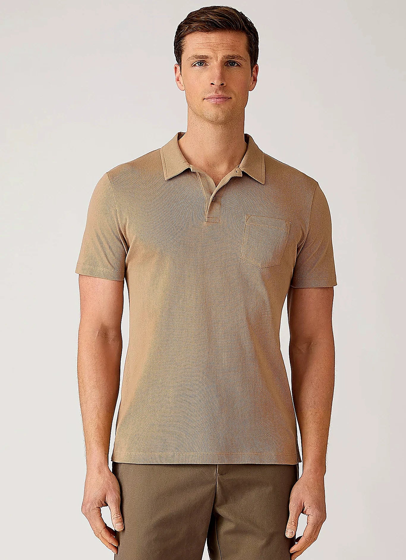 Dark Beige mesh cotton polo shirt for men