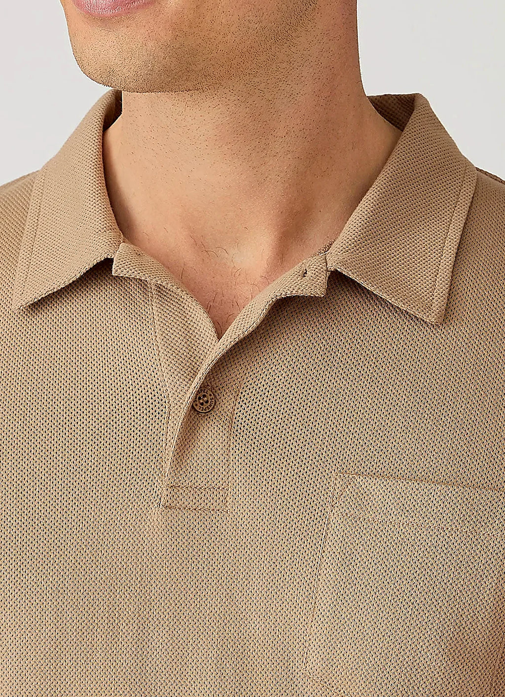 Dark Beige polo shirt for men, mesh cotton
