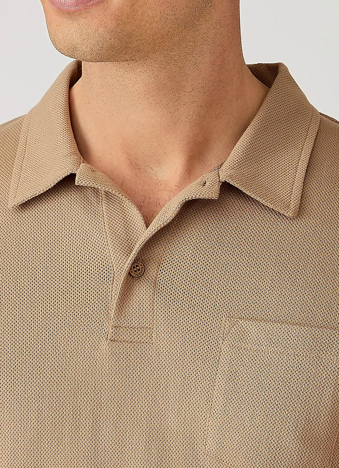 Dark Beige polo shirt for men, mesh cotton