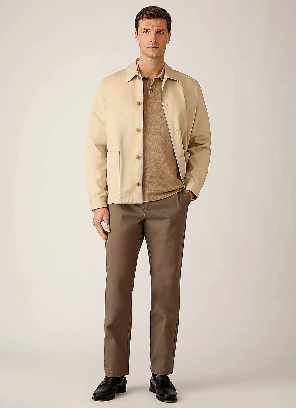 Dark Beige polo shirt in mesh cotton, slim fit
