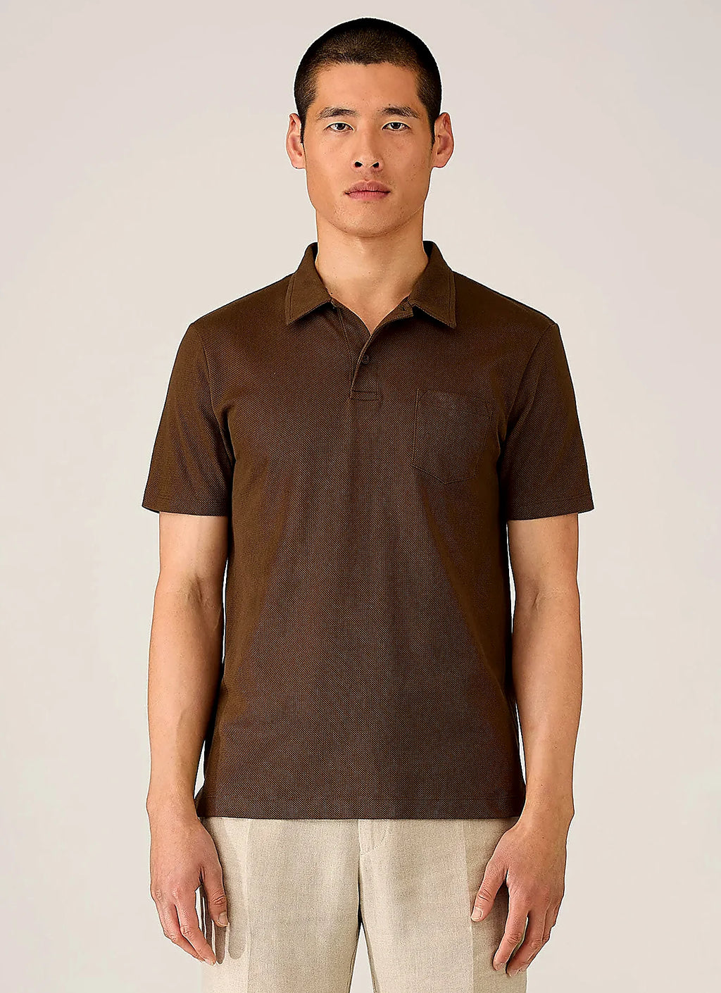 Dark Walnut mesh cotton polo shirt for men