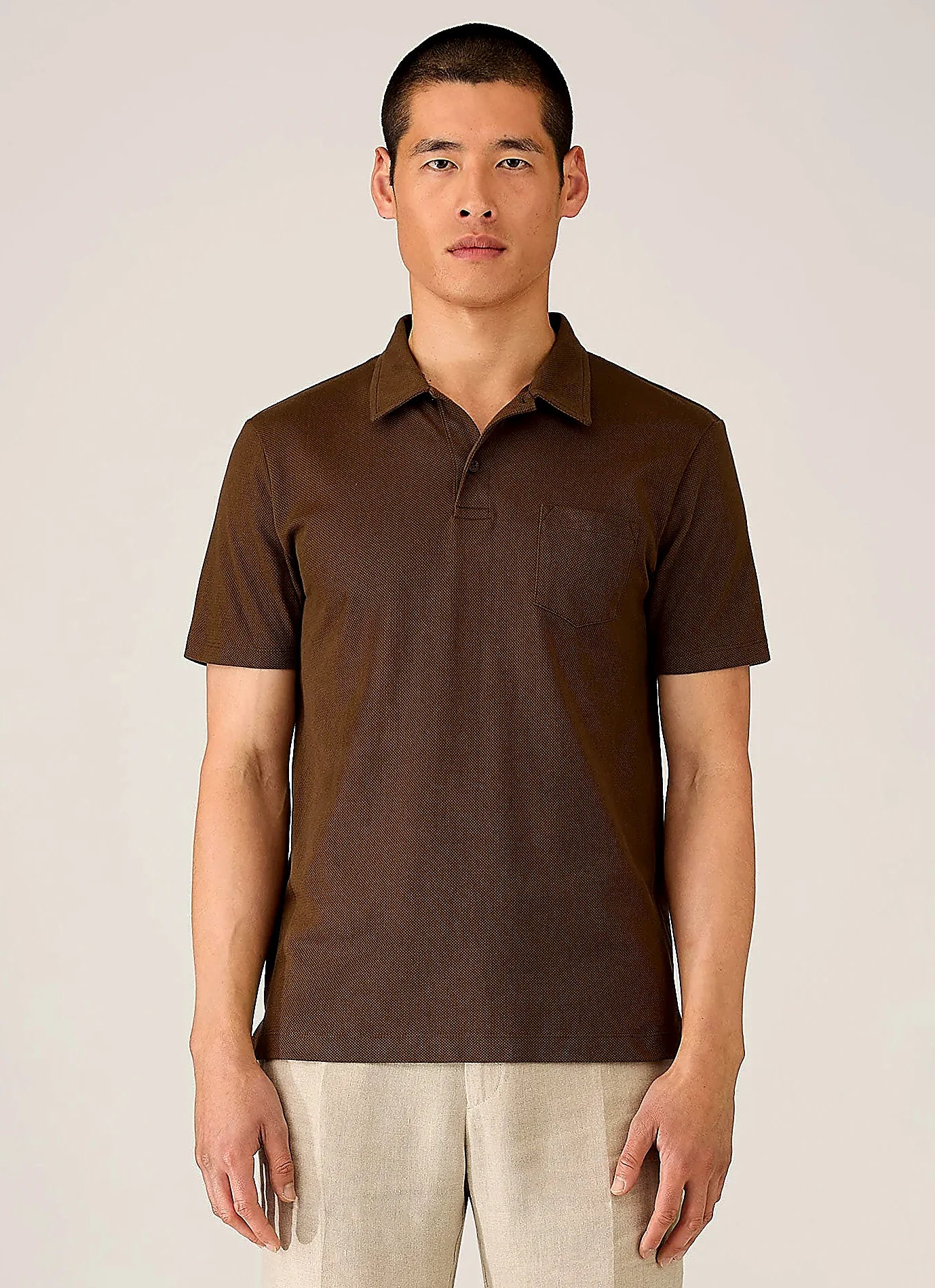 Dark Walnut mesh cotton polo shirt for men