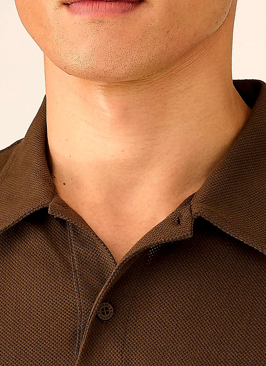 Dark Walnut polo shirt for men, mesh cotton