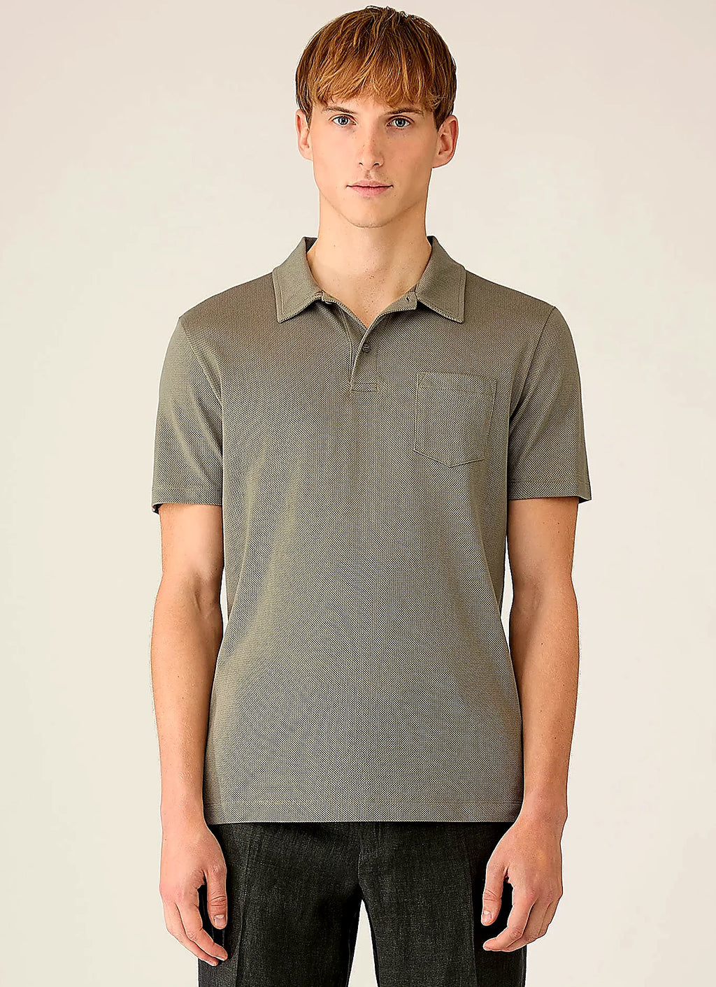 Fossil Grey mesh cotton polo shirt for men