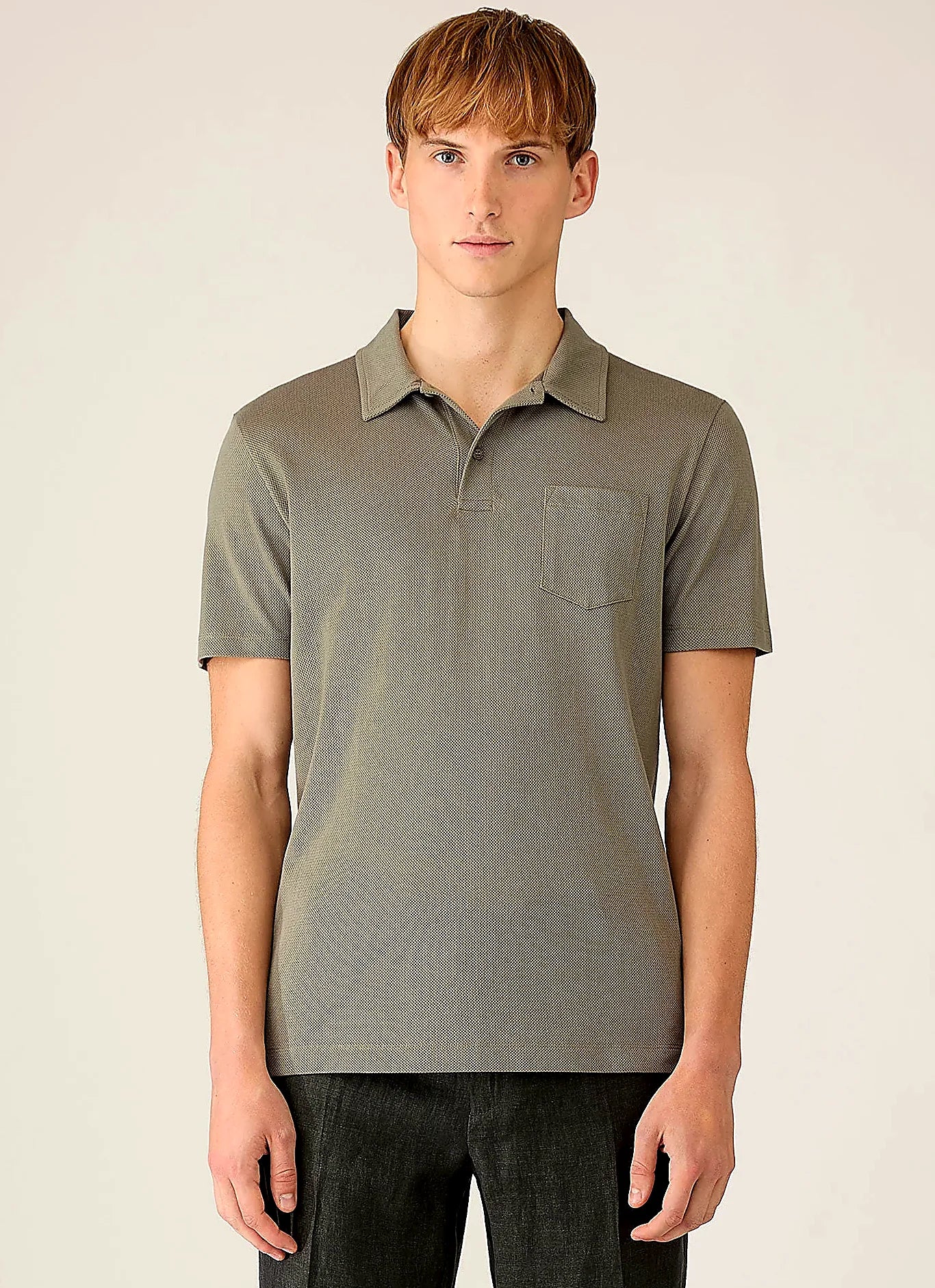 Fossil Grey mesh cotton polo shirt for men