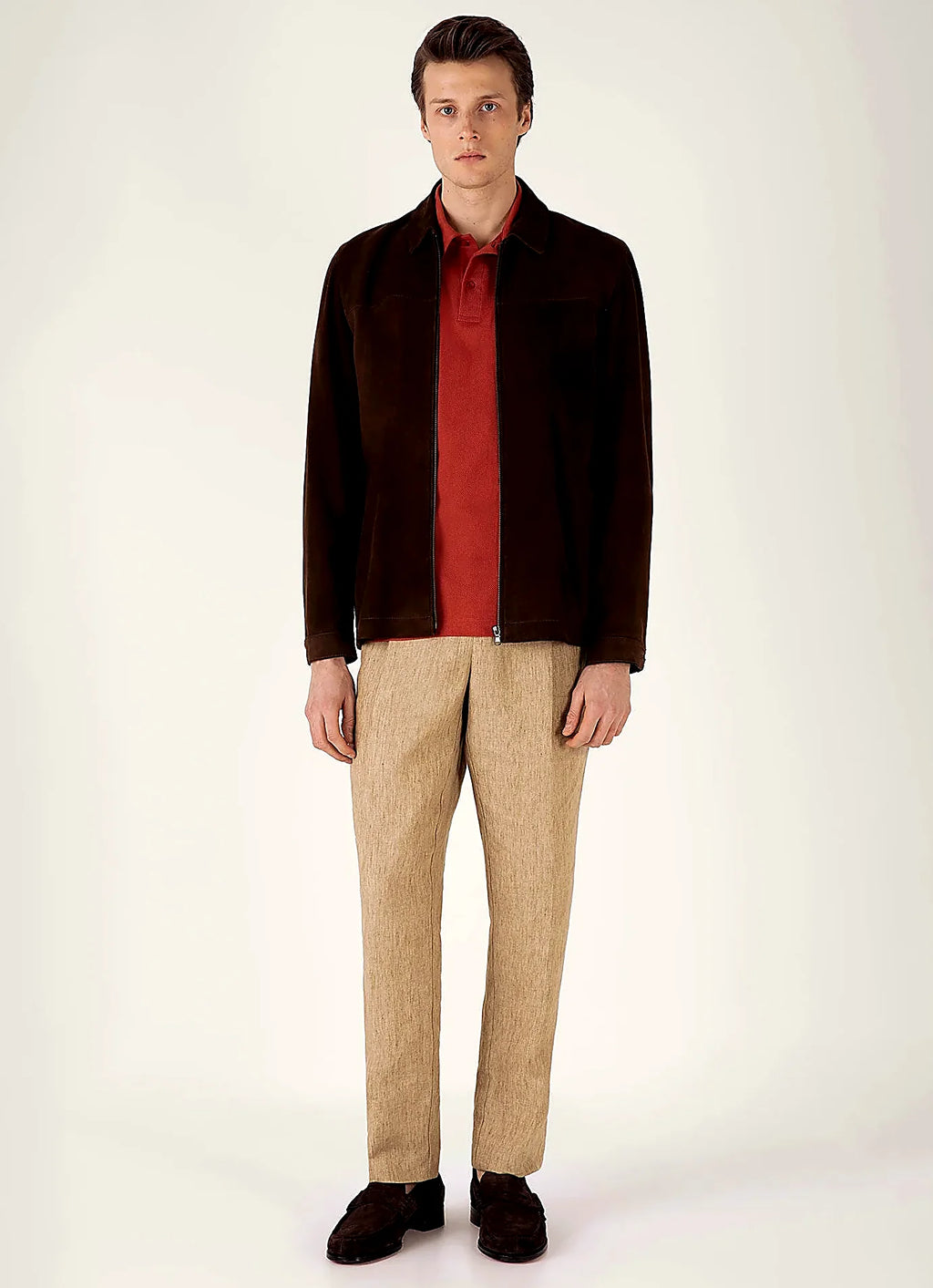 Garnet Red polo shirt in mesh cotton, slim fit