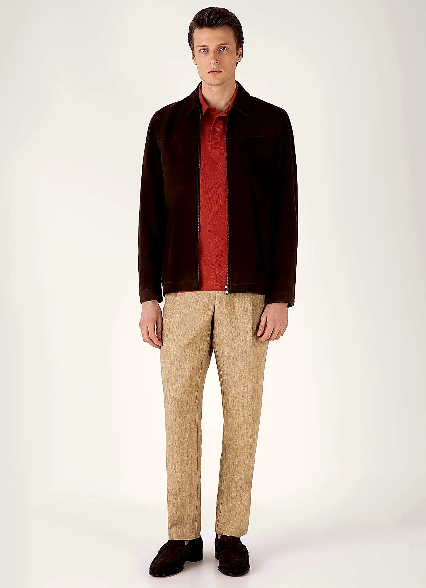 Garnet Red polo shirt in mesh cotton, slim fit