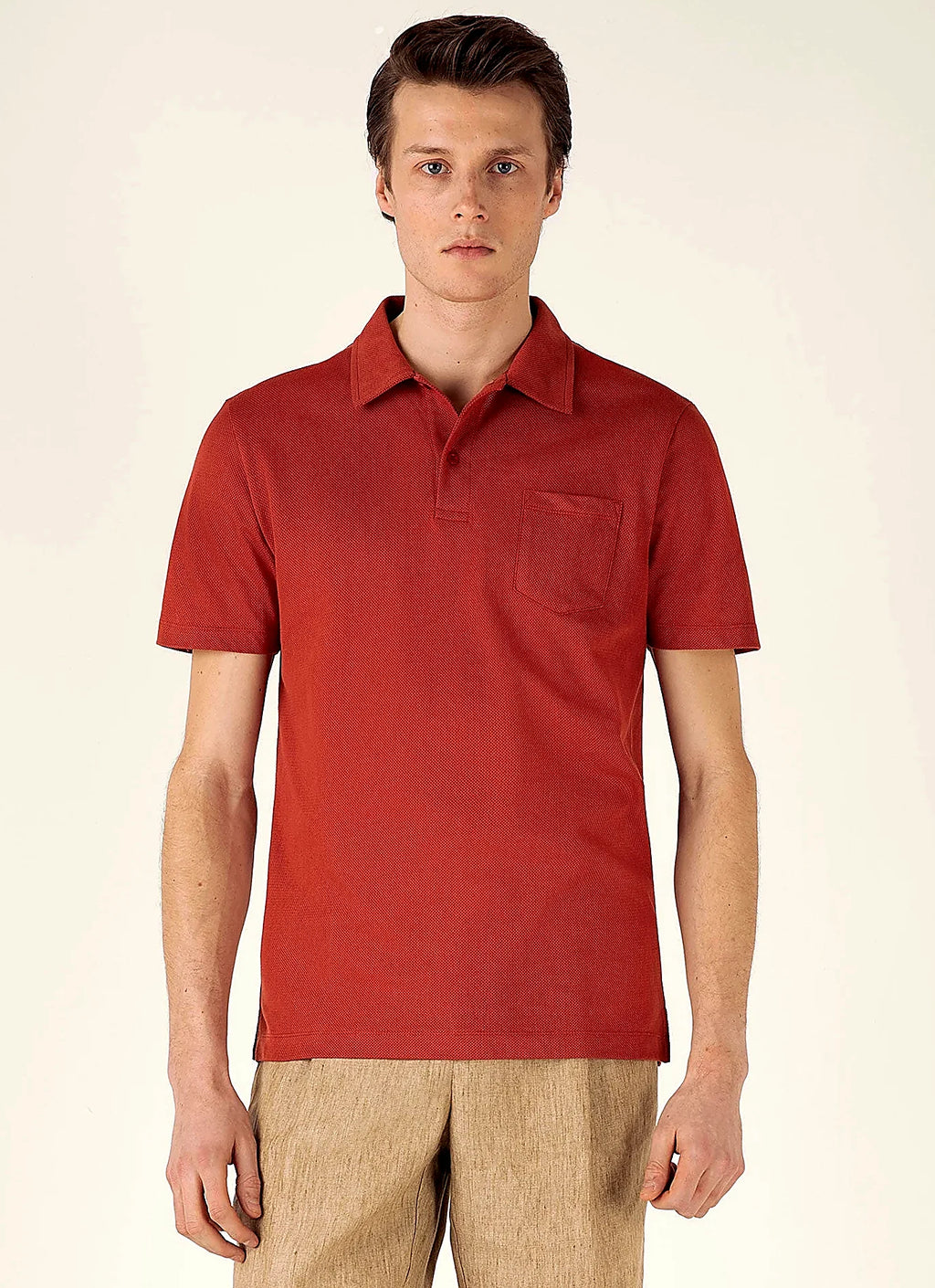 Garnet Red mesh cotton polo shirt for men