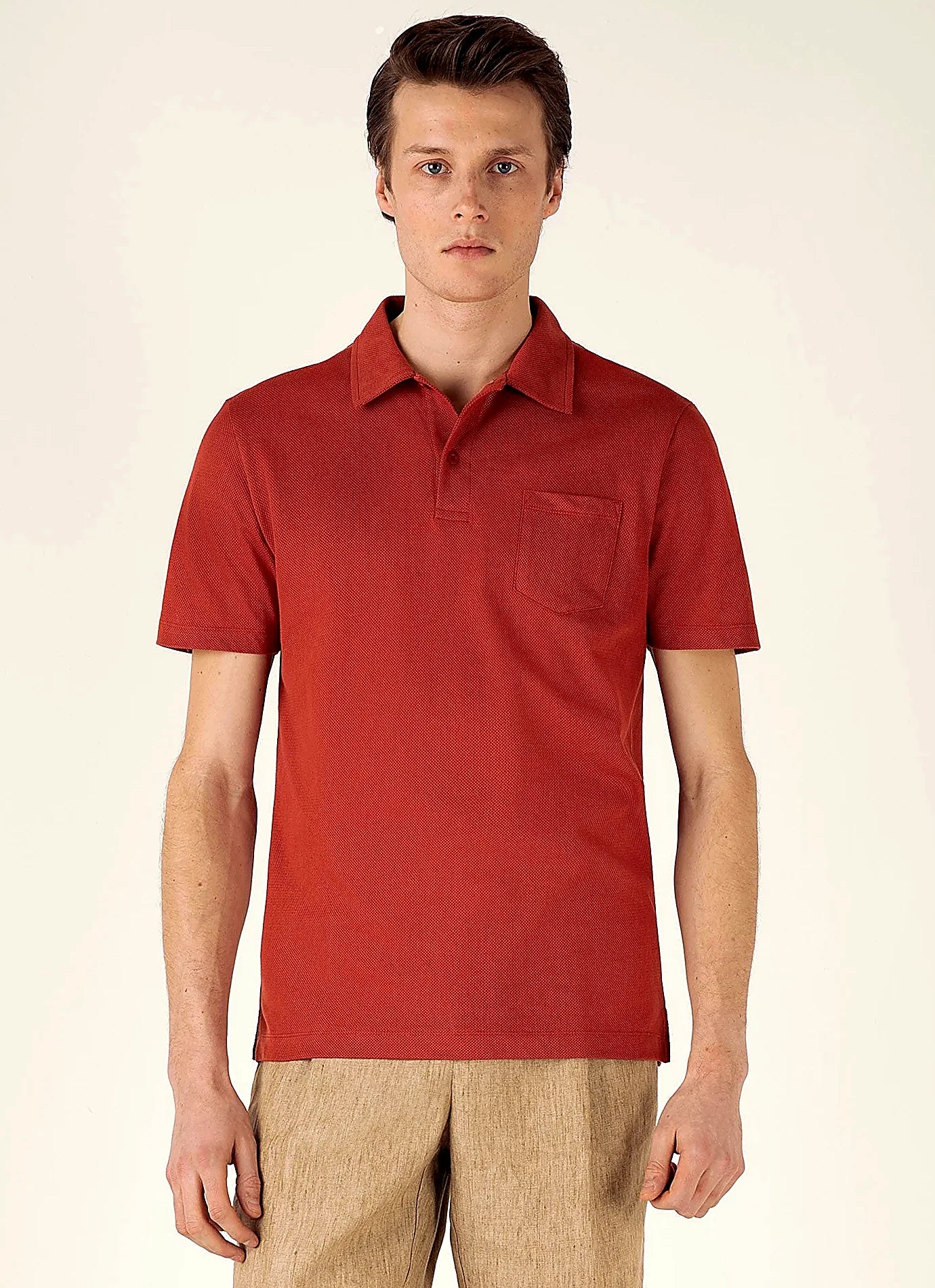 Garnet Red mesh cotton polo shirt for men
