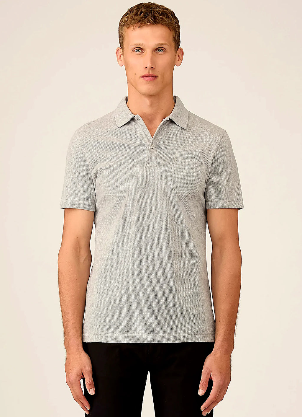 Grey mesh cotton polo shirt for men