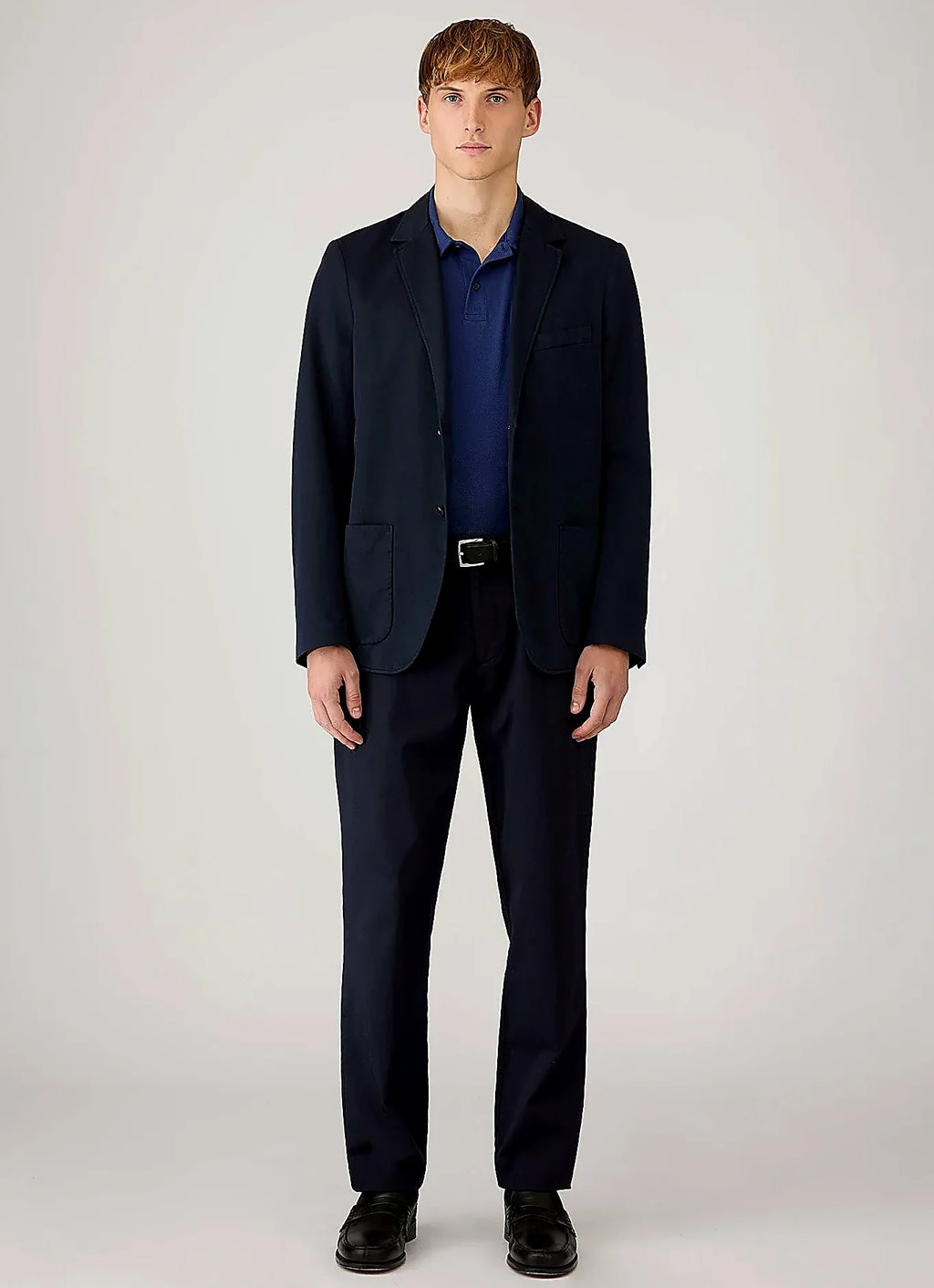 Ink Blue polo shirt in mesh cotton, slim fit
