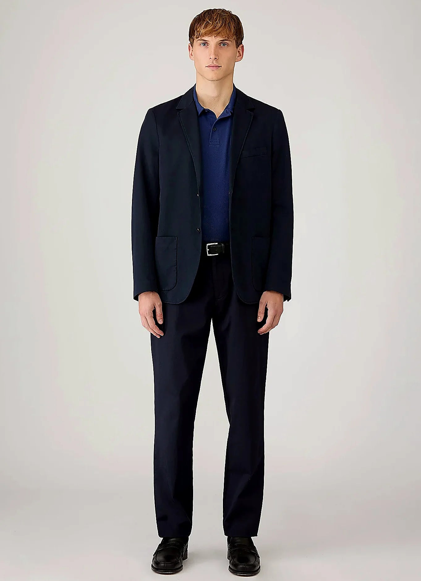 Ink Blue polo shirt in mesh cotton, slim fit