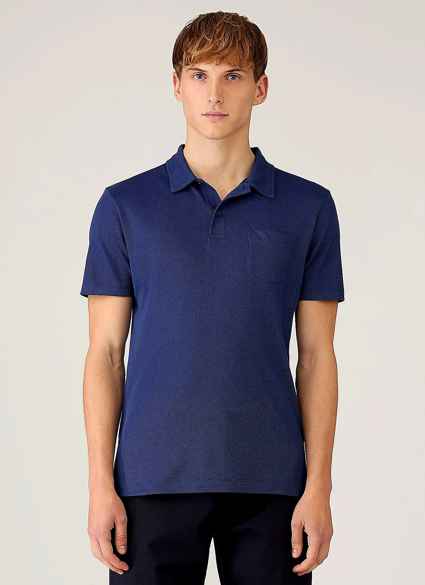 Ink Blue mesh cotton polo shirt for men
