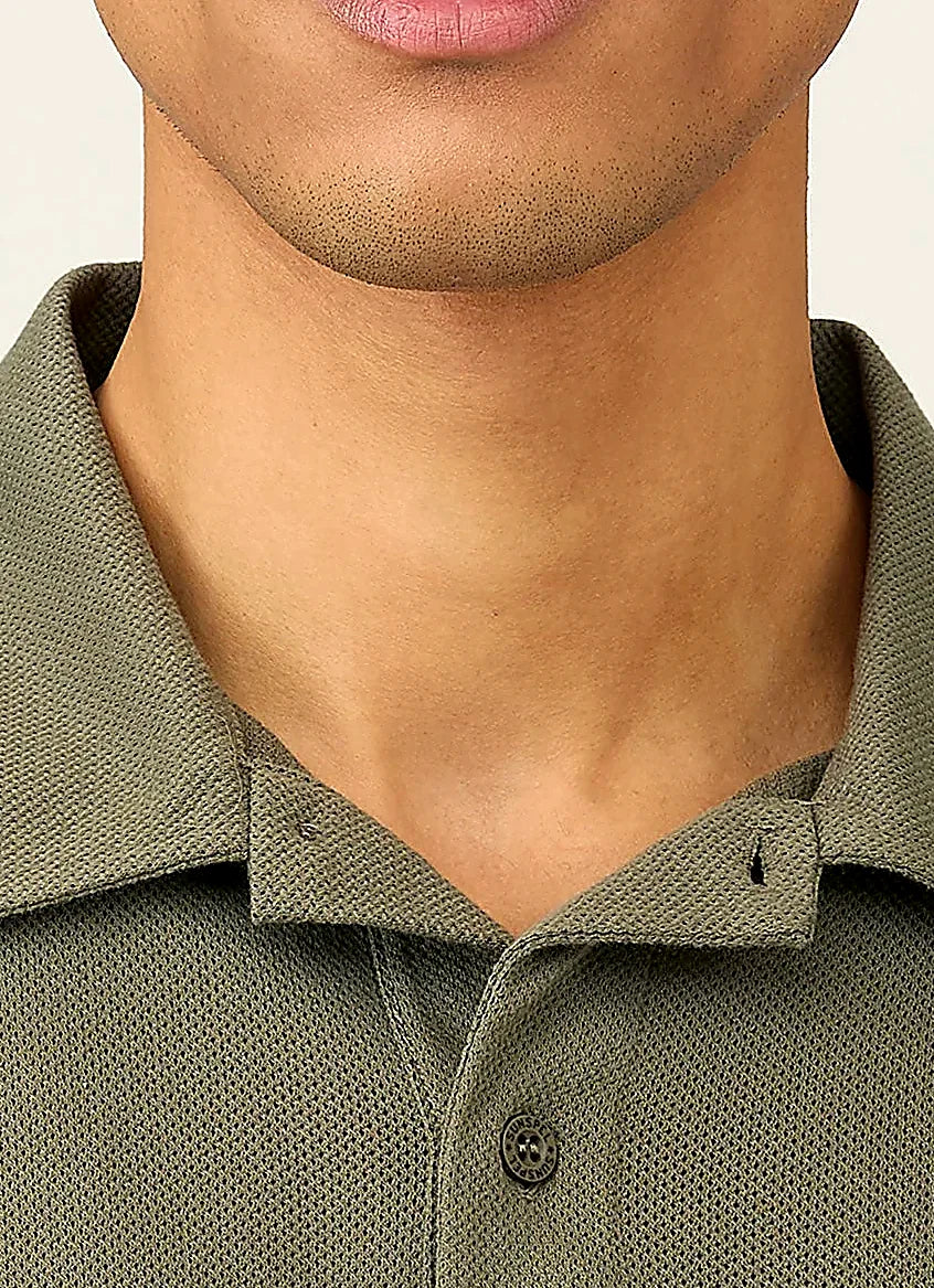 Khaki polo shirt for men, mesh cotton