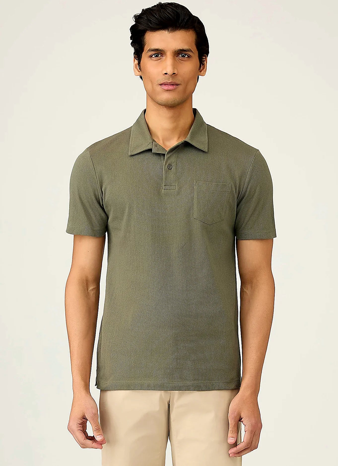 Khaki mesh cotton polo shirt for men