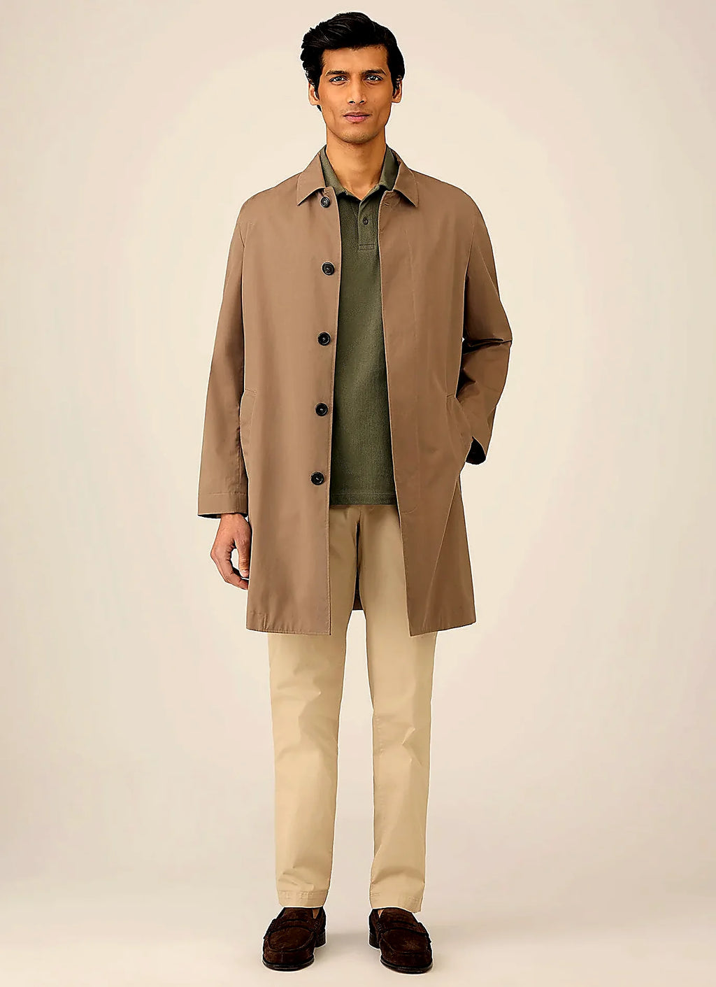 Khaki polo shirt in mesh cotton, slim fit