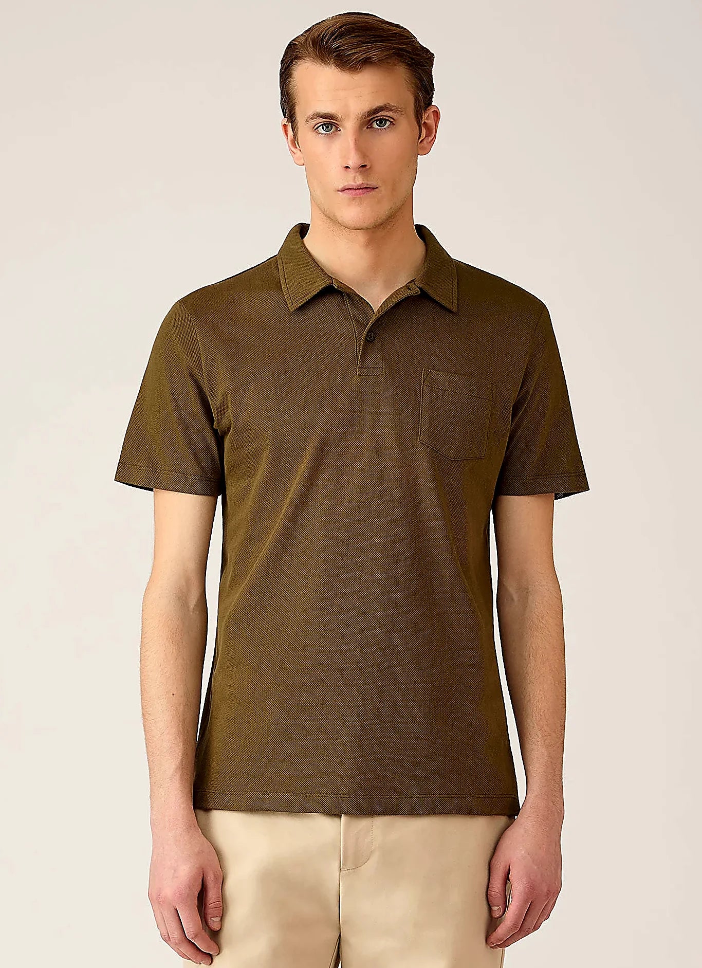 Loden Green mesh cotton polo shirt for men