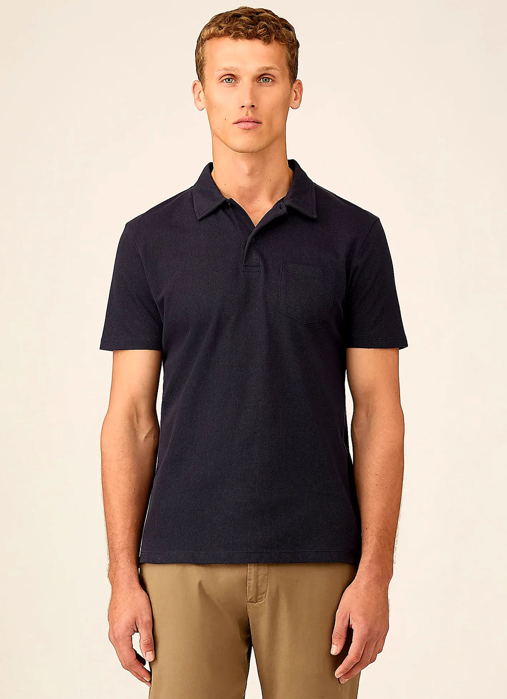 Navy mesh cotton polo shirt for men