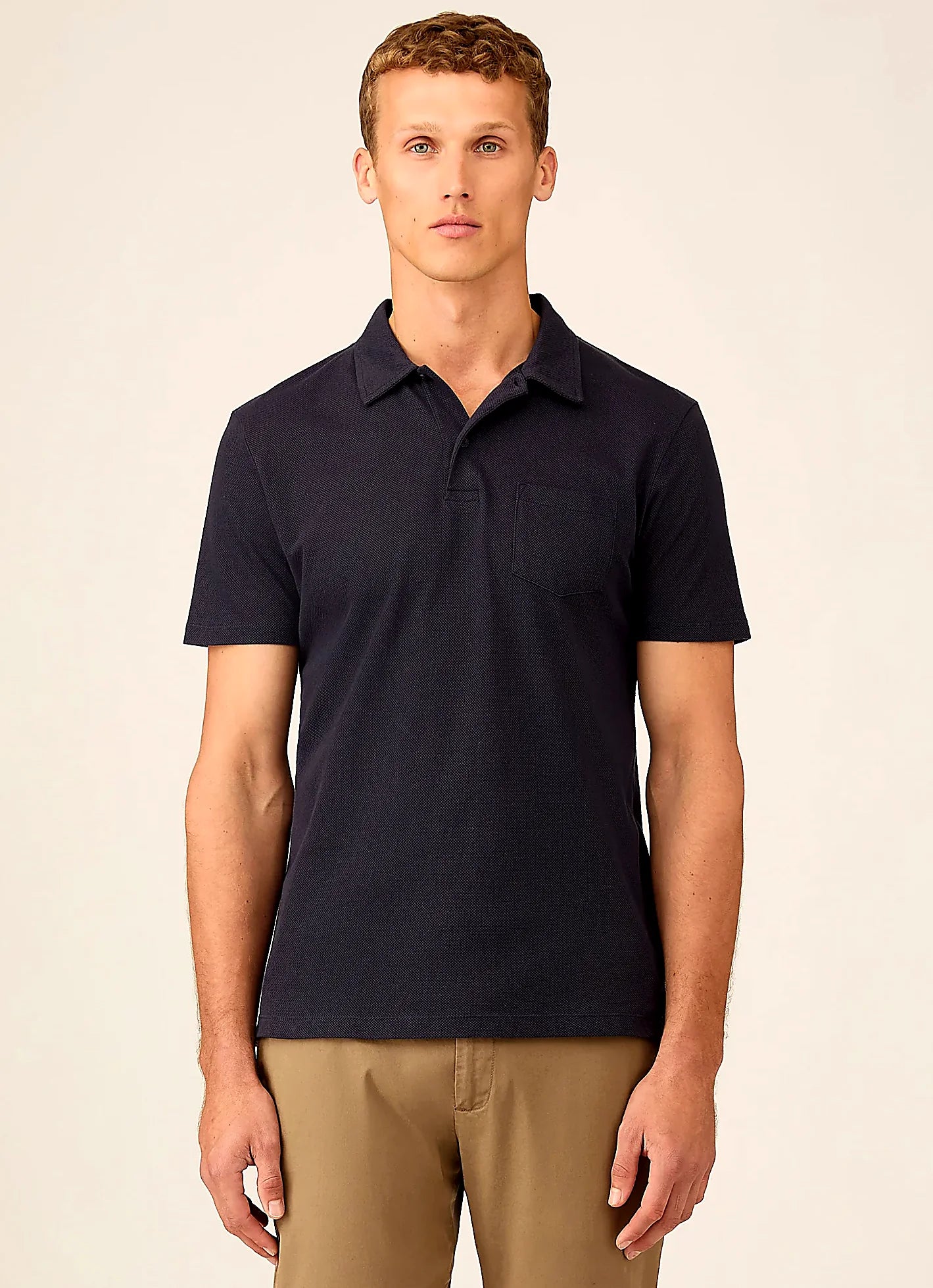 Navy mesh cotton polo shirt for men