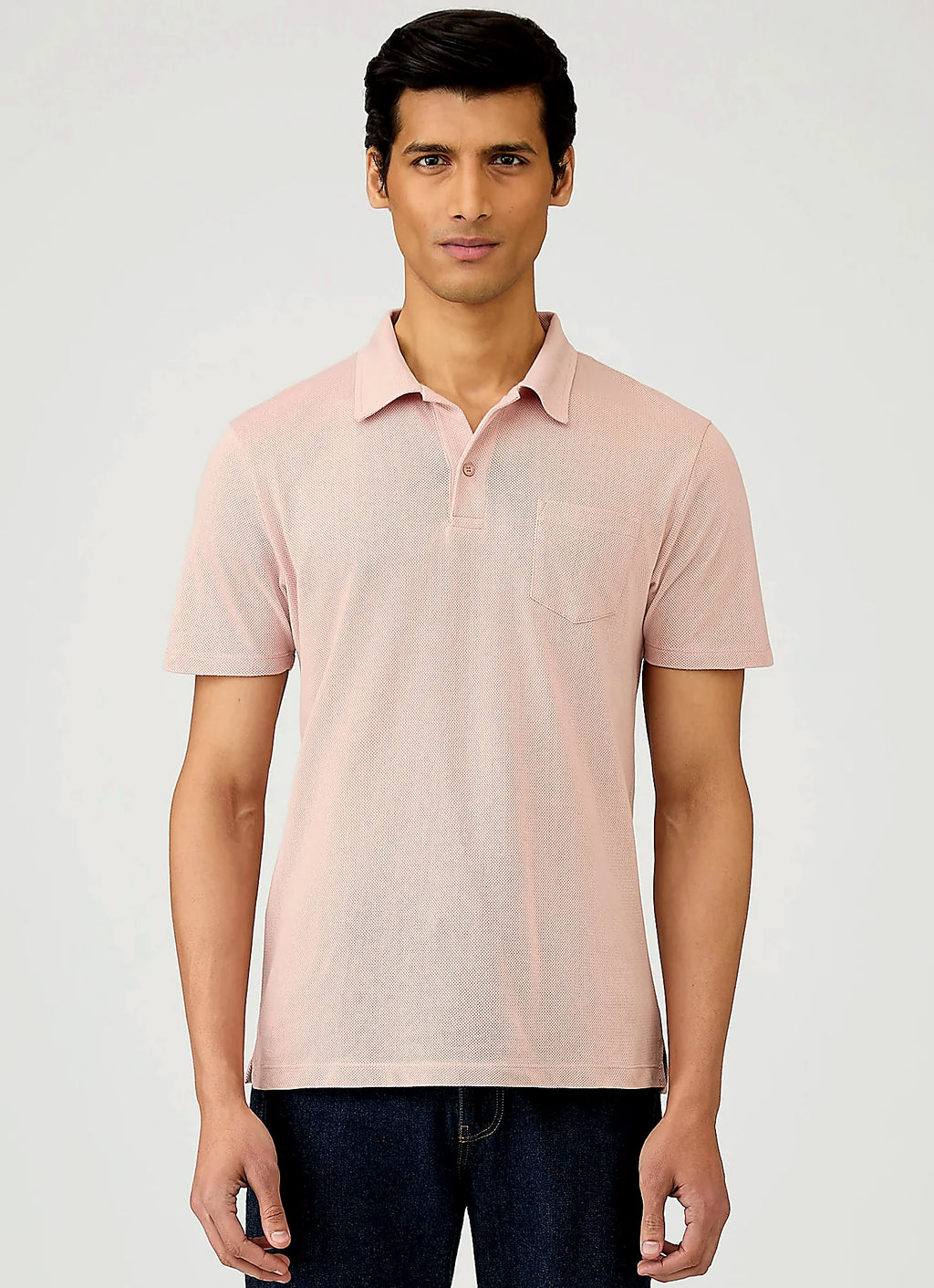 Pale Pink mesh cotton polo shirt for men