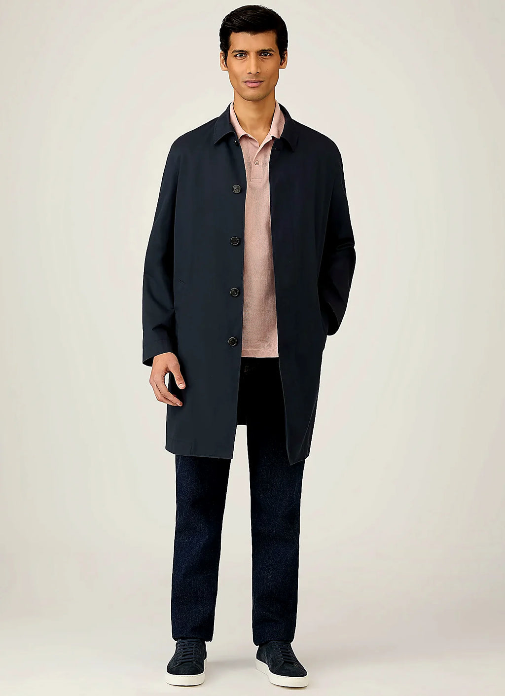 Pale Pink polo shirt in mesh cotton, slim fit