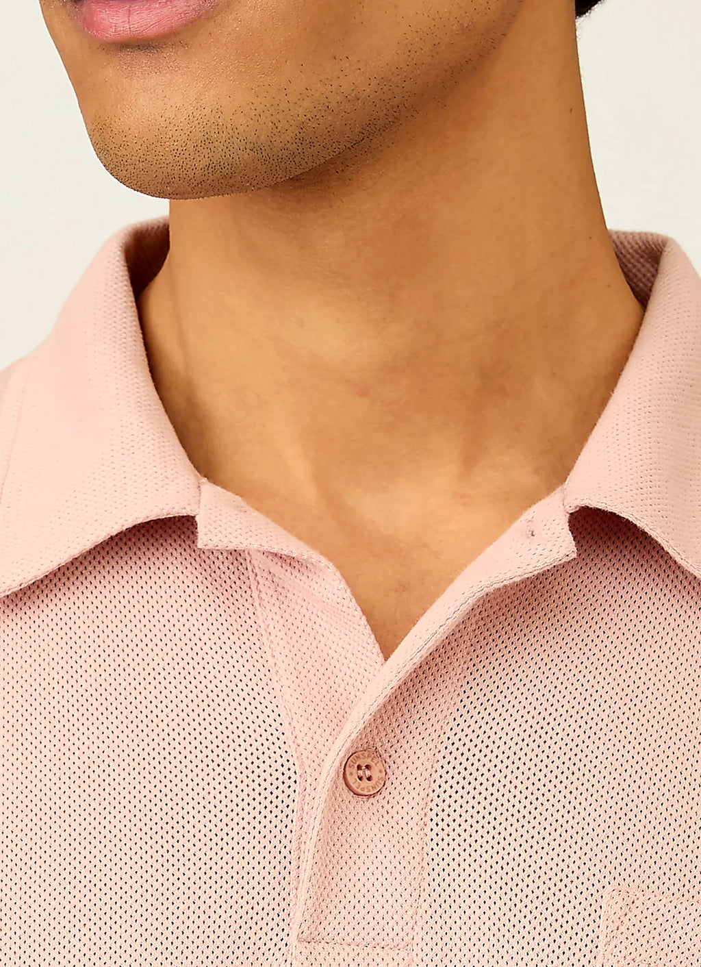 Pale Pink polo shirt for men, mesh cotton