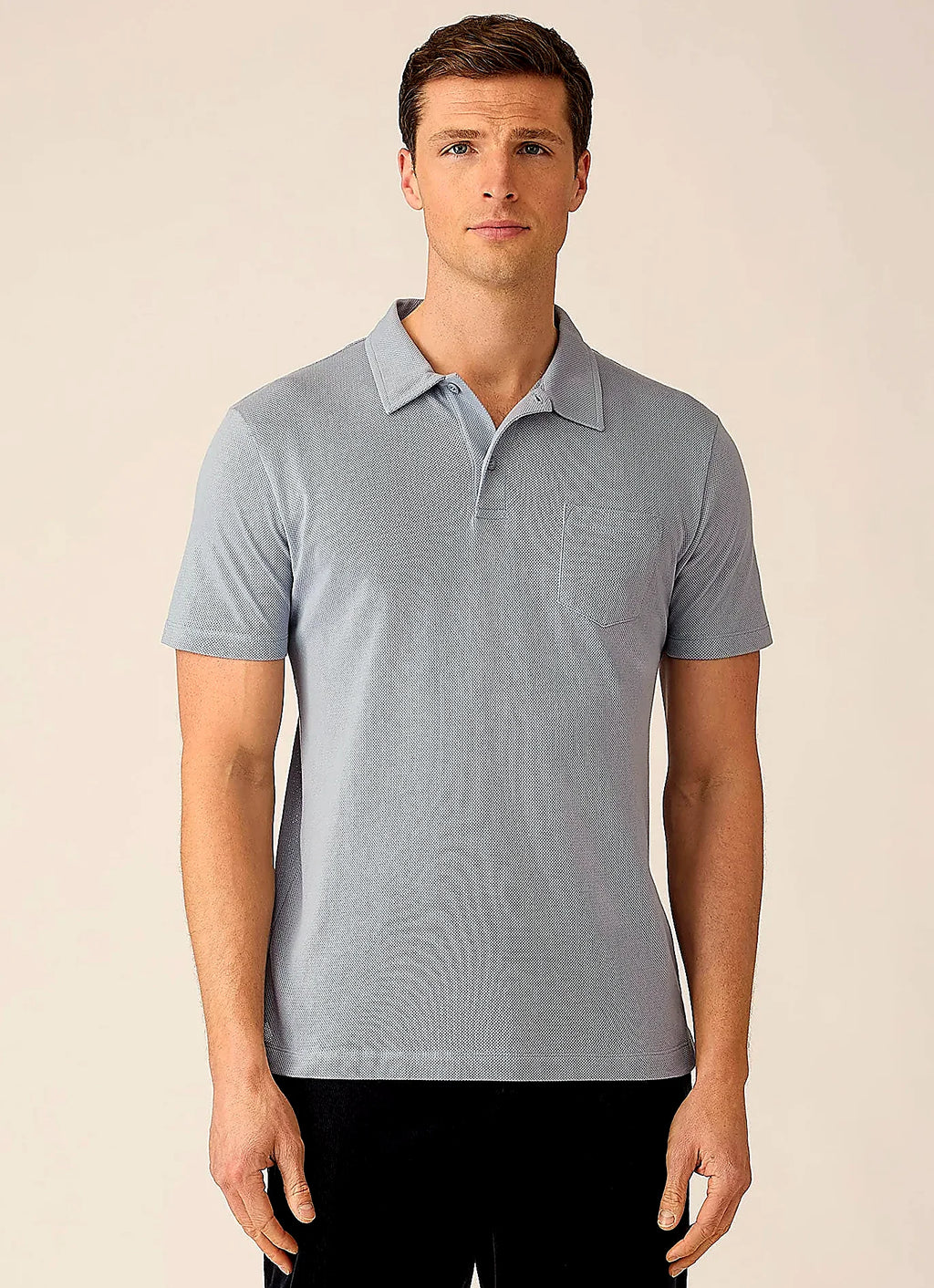 Powder Blue mesh cotton polo shirt for men