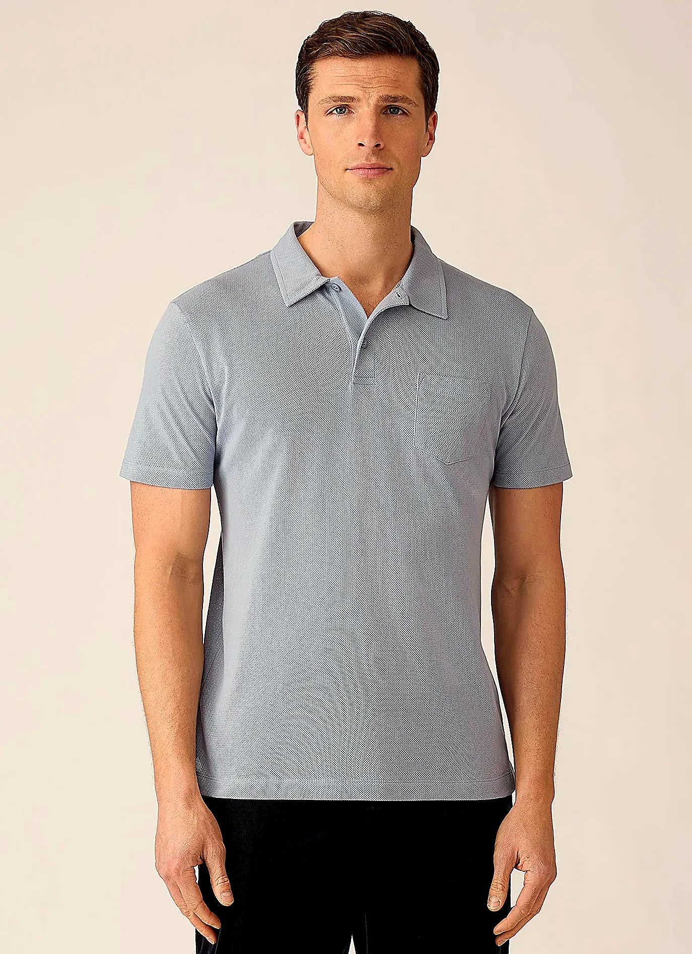 Powder Blue mesh cotton polo shirt for men
