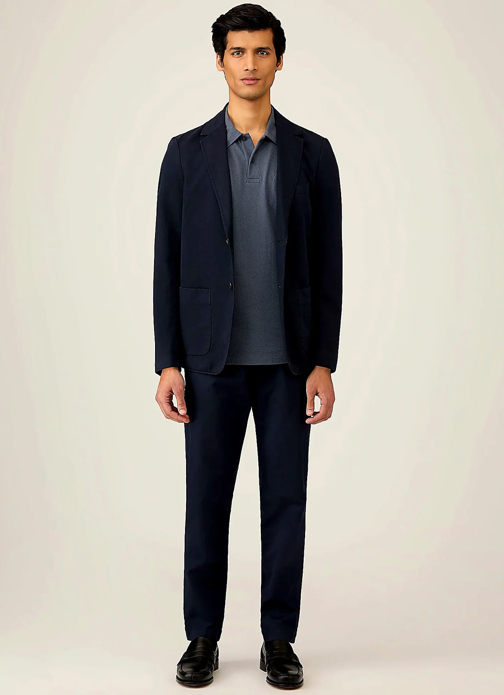 Slate Blue polo shirt in mesh cotton, slim fit