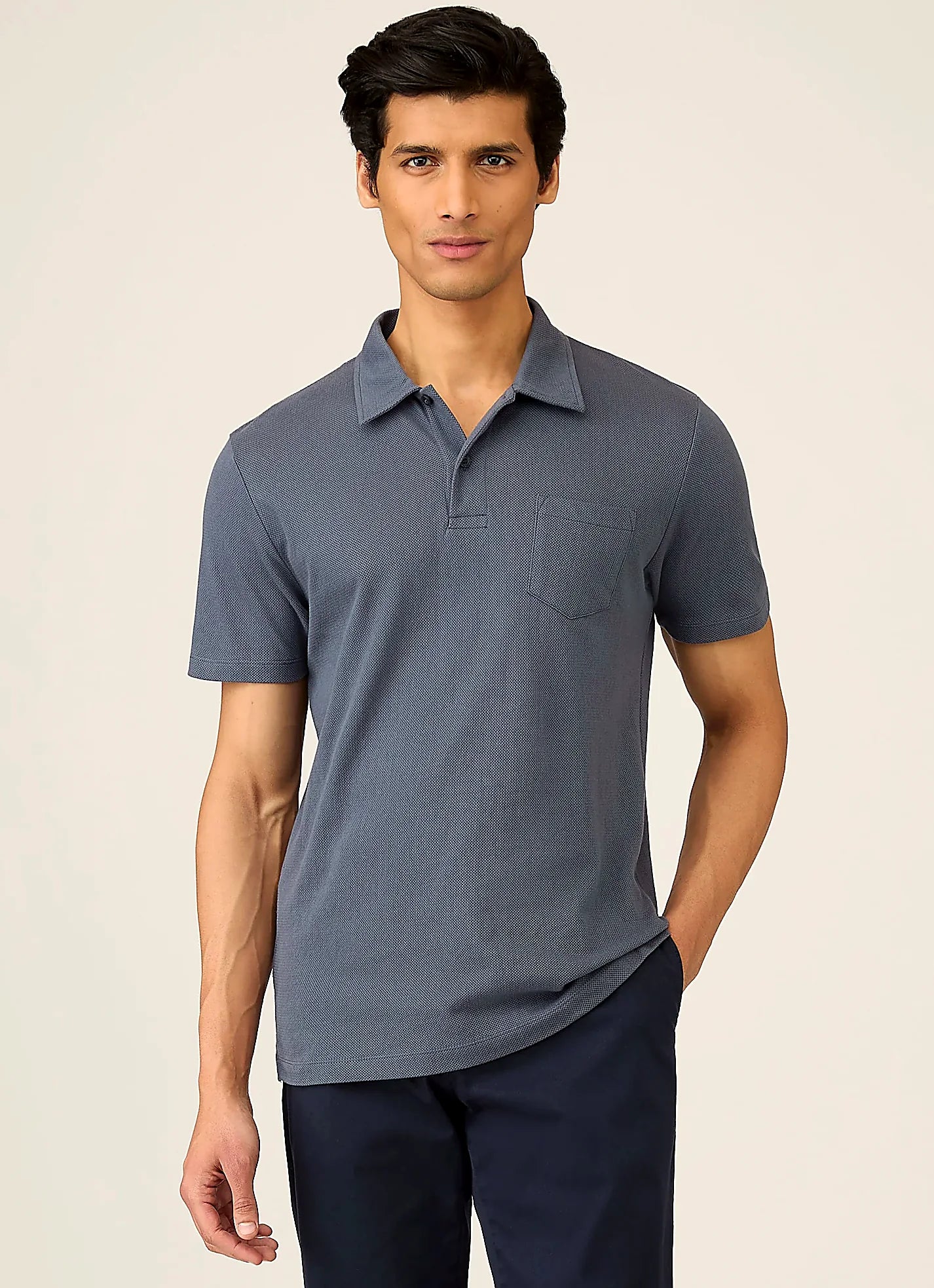 Slate Blue mesh cotton polo shirt for men