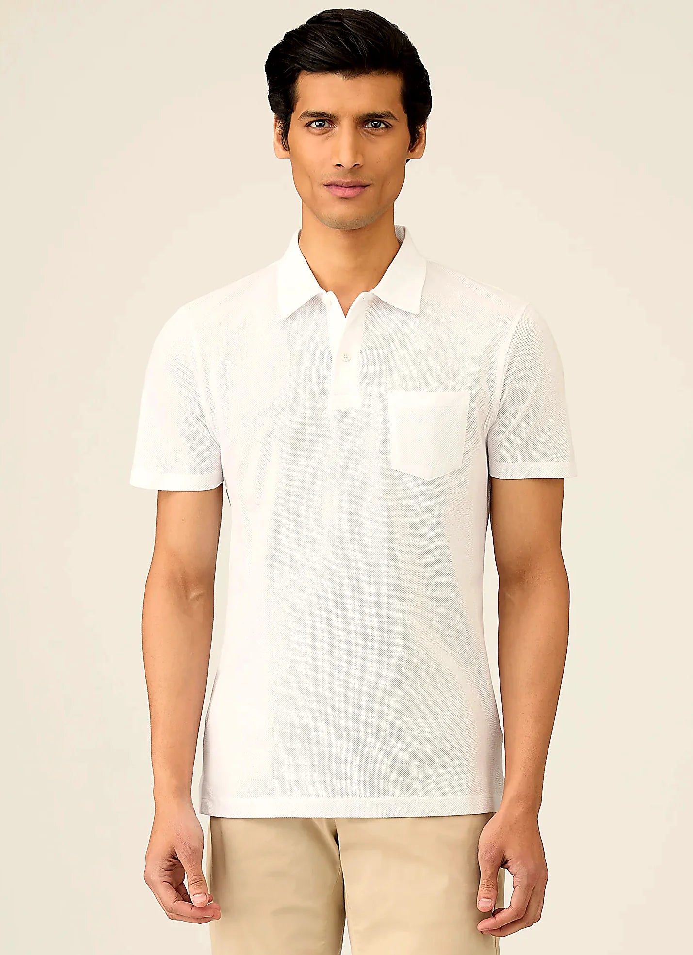 White mesh cotton polo shirt for men