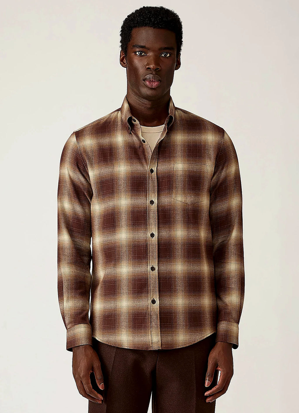 Chestnut brushed cotton flannel flannel shirt for men