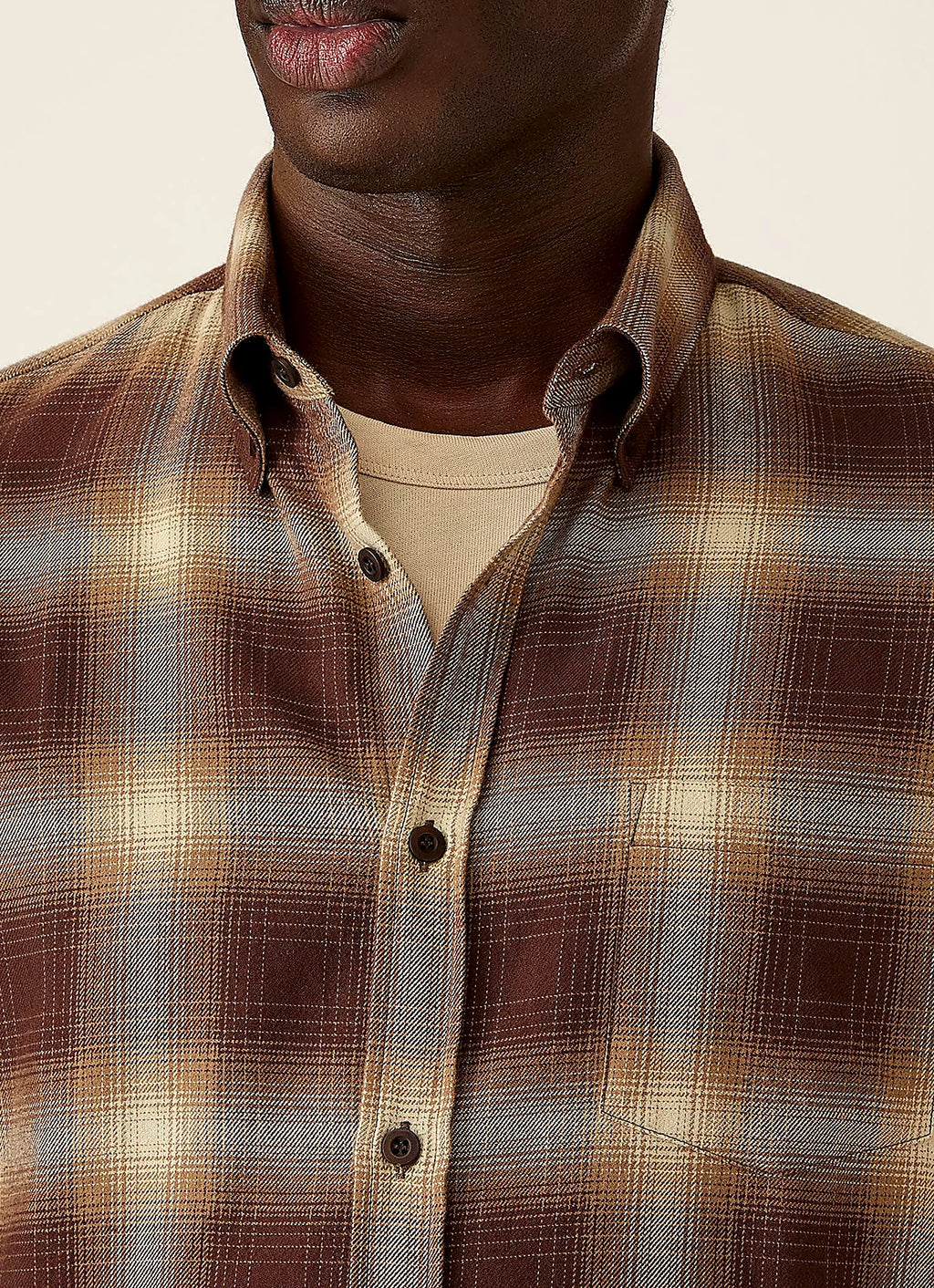 Chestnut flannel shirt for men, brushed cotton flannel